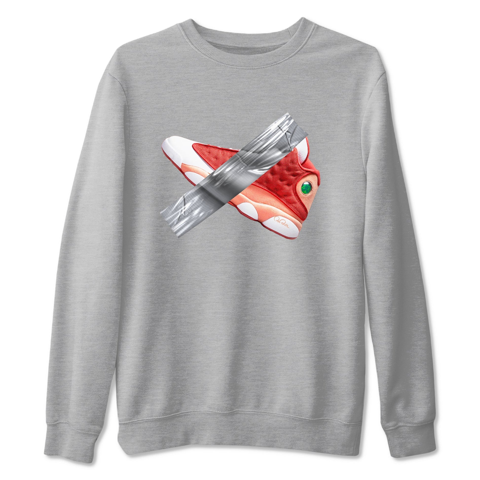 13s Dune Red shirts to match jordans Duct Tape sneaker match tees Air Jordan 13 Dune Red SNRT Sneaker Tees streetwear brand Heather Grey 2 unisex cotton tee