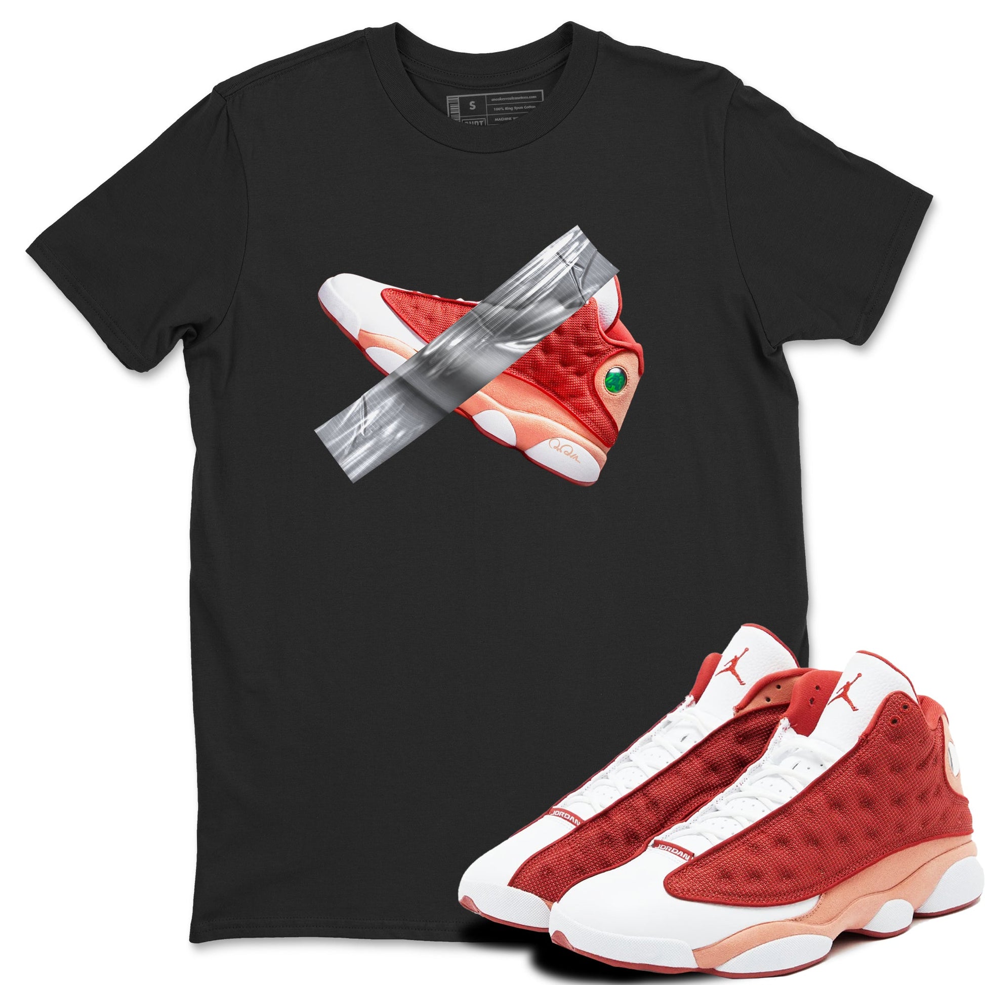13s Dune Red shirts to match jordans Duct Tape sneaker match tees Air Jordan 13 Dune Red SNRT Sneaker Tees streetwear brand Black 1 unisex cotton tee