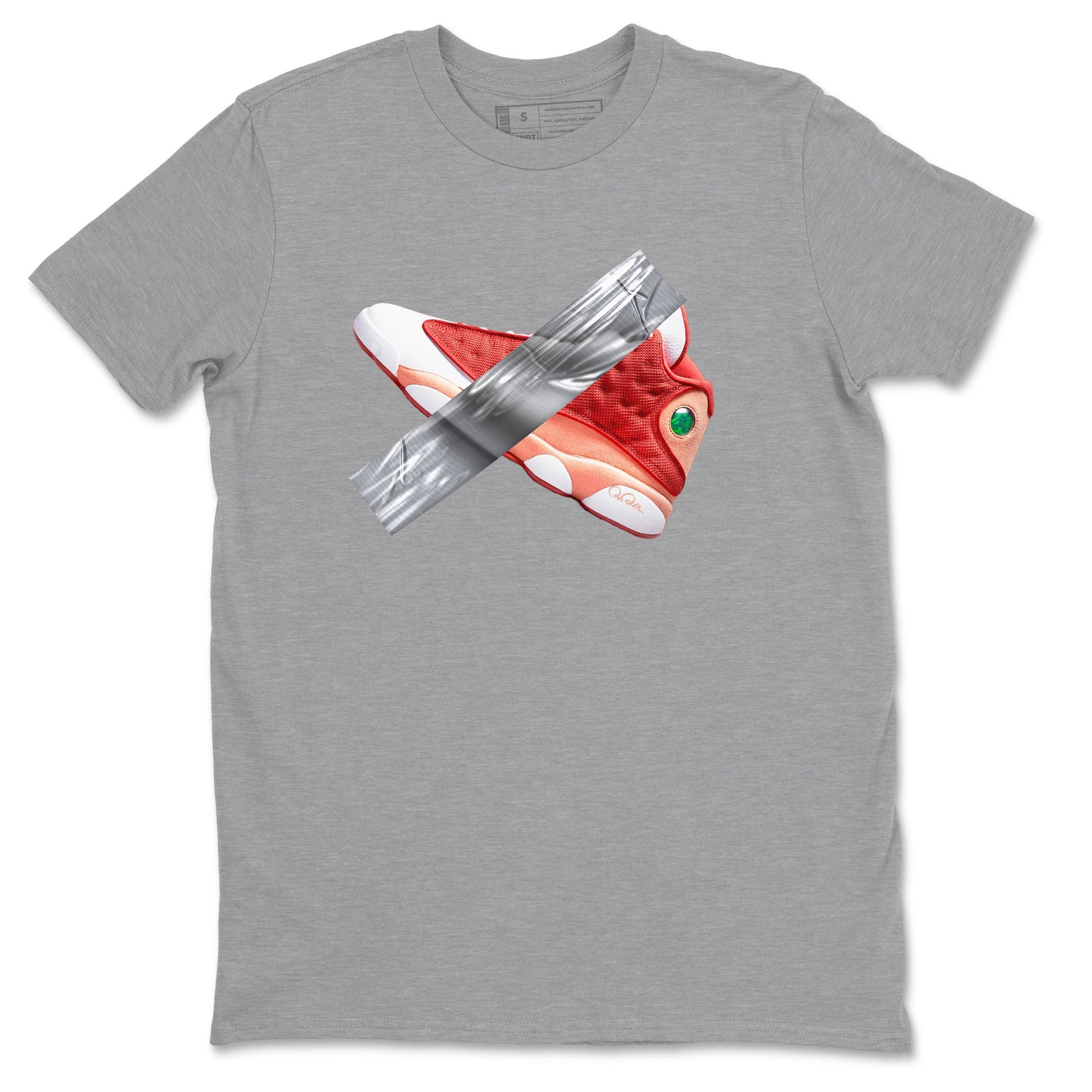 13s Dune Red shirts to match jordans Duct Tape sneaker match tees Air Jordan 13 Dune Red SNRT Sneaker Tees streetwear brand Heather Grey 2 unisex cotton tee