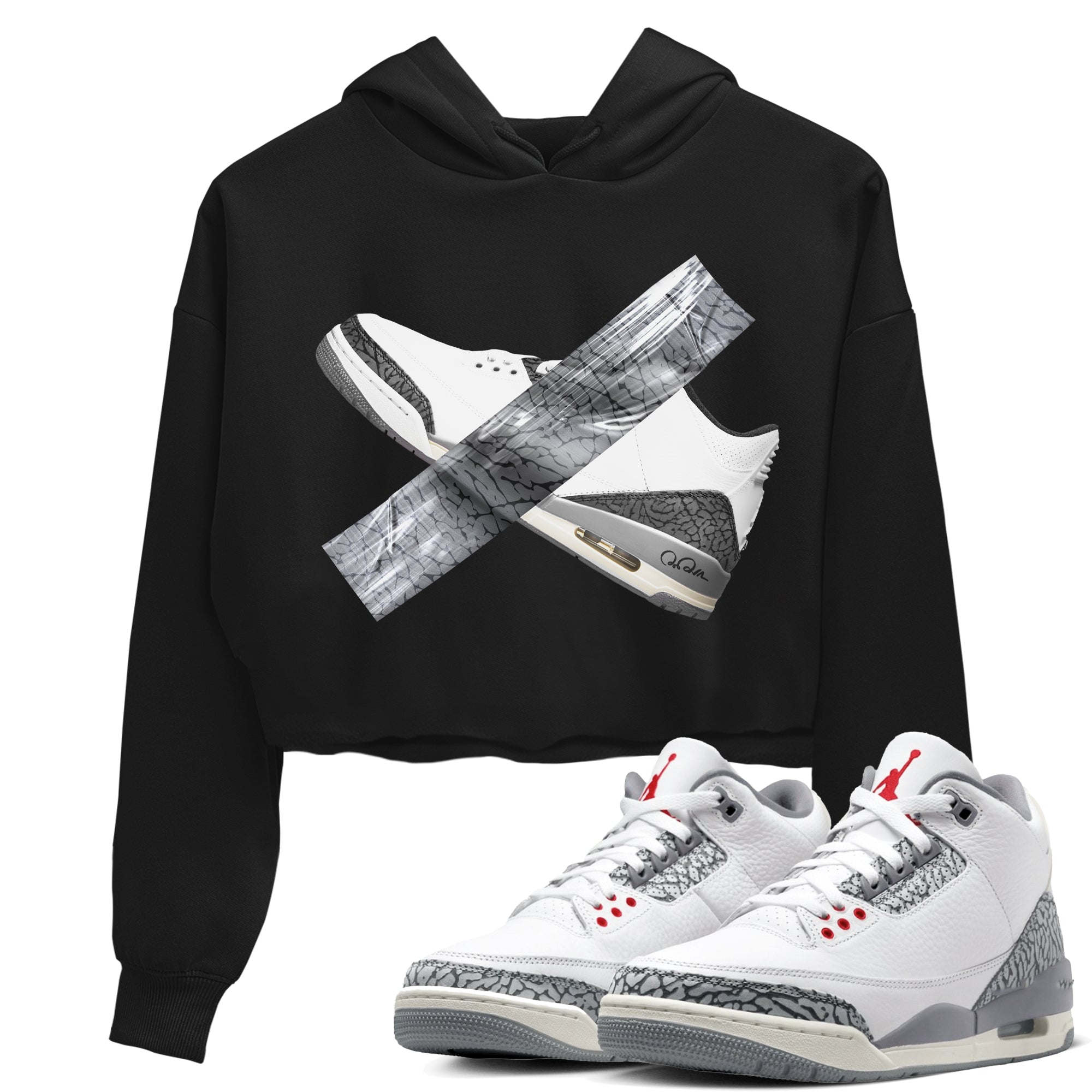 3s Cement Grey shirts to match jordans Duct Tape sneaker match tees Air Jordan 3 Cement Grey SNRT Sneaker Release Tees unisex cotton Black 1 Crop Shirts