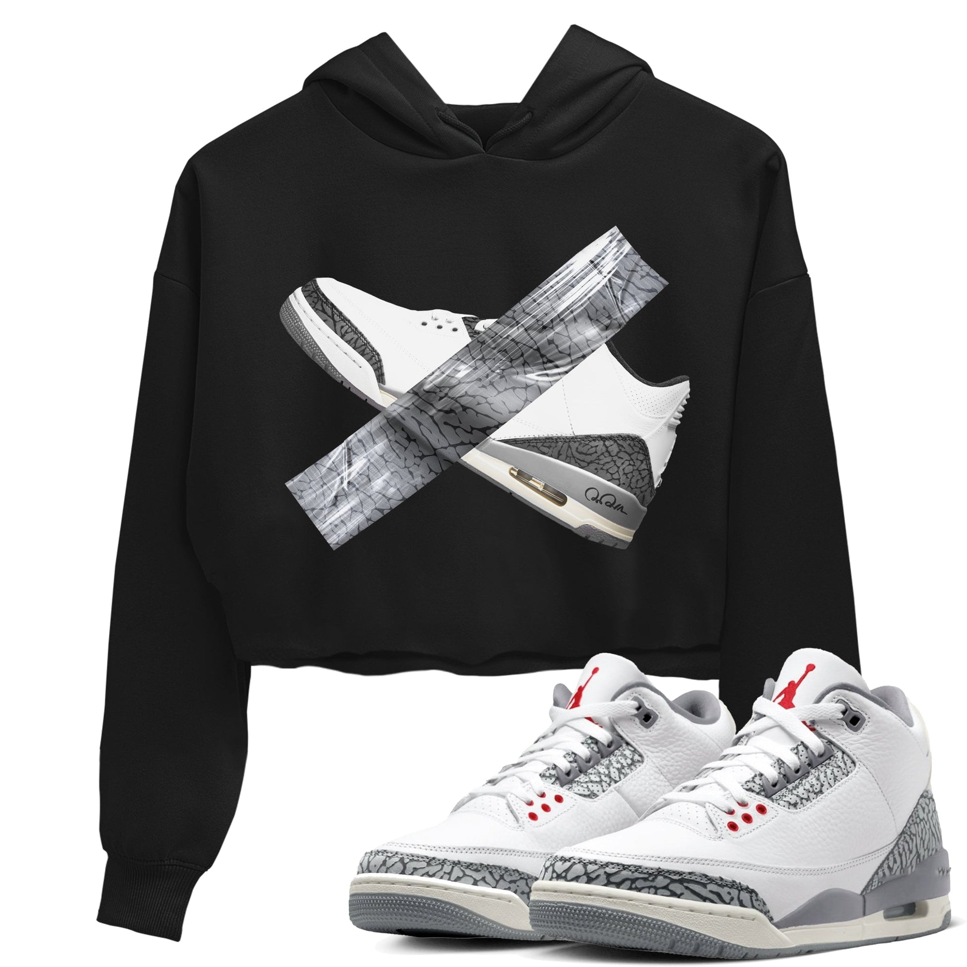 3s Cement Grey shirts to match jordans Duct Tape sneaker match tees Air Jordan 3 Cement Grey SNRT Sneaker Release Tees unisex cotton Black 1 Crop Shirts