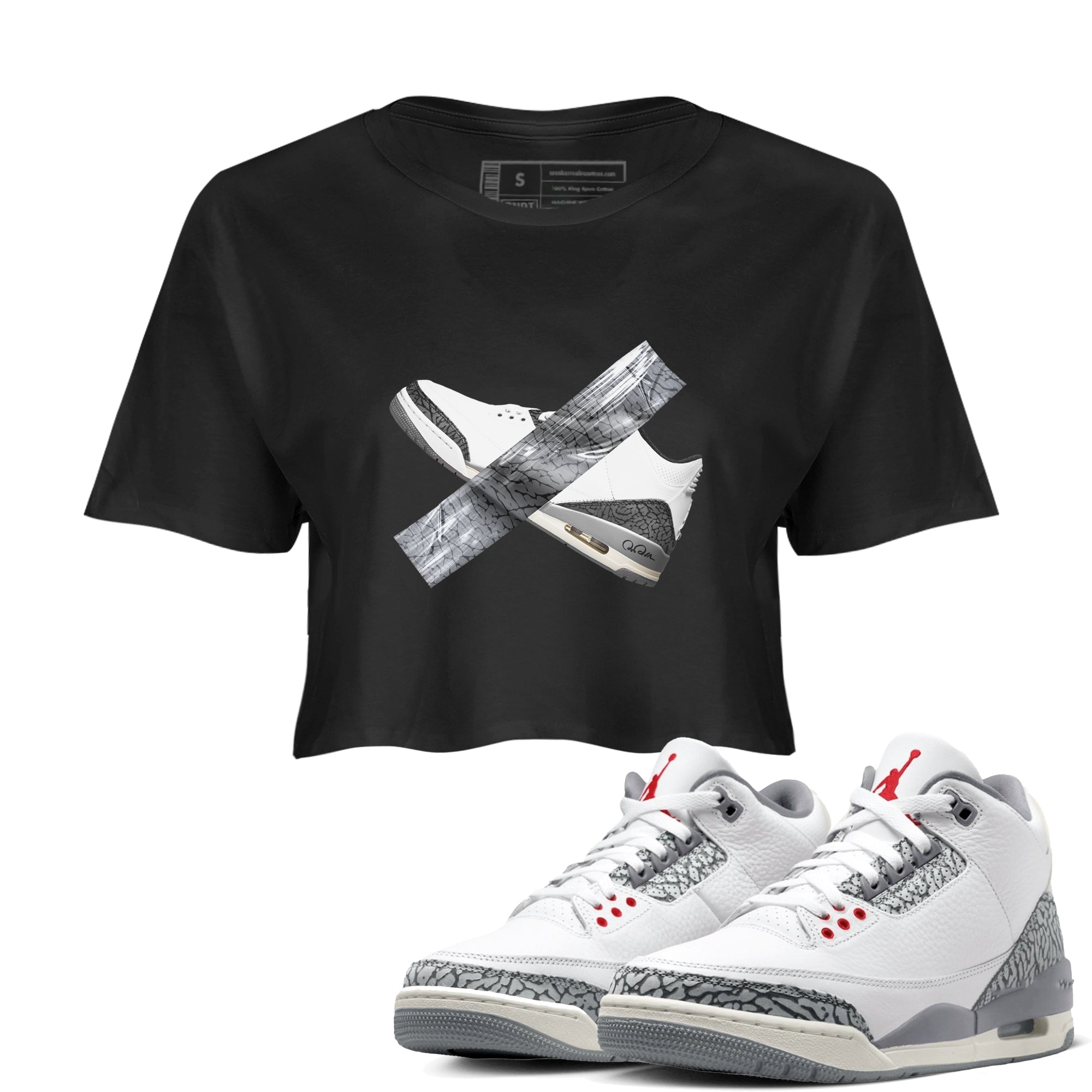 3s Cement Grey shirts to match jordans Duct Tape sneaker match tees Air Jordan 3 Cement Grey SNRT Sneaker Release Tees unisex cotton Black 1 Crop Shirts
