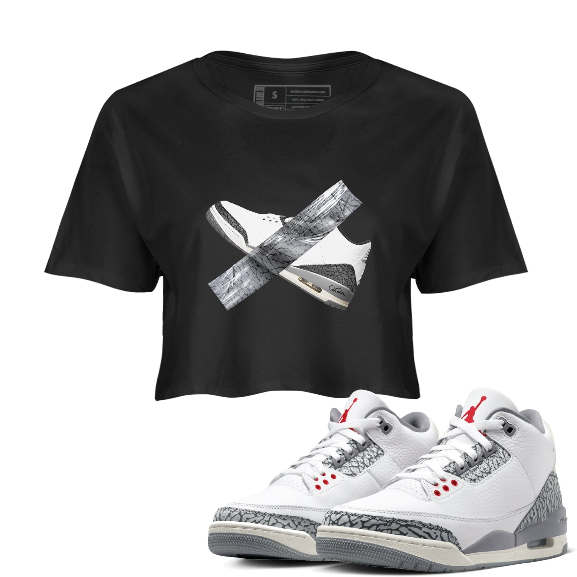 3s Cement Grey shirts to match jordans Duct Tape sneaker match tees Air Jordan 3 Cement Grey SNRT Sneaker Release Tees unisex cotton Black 1 Crop Shirts