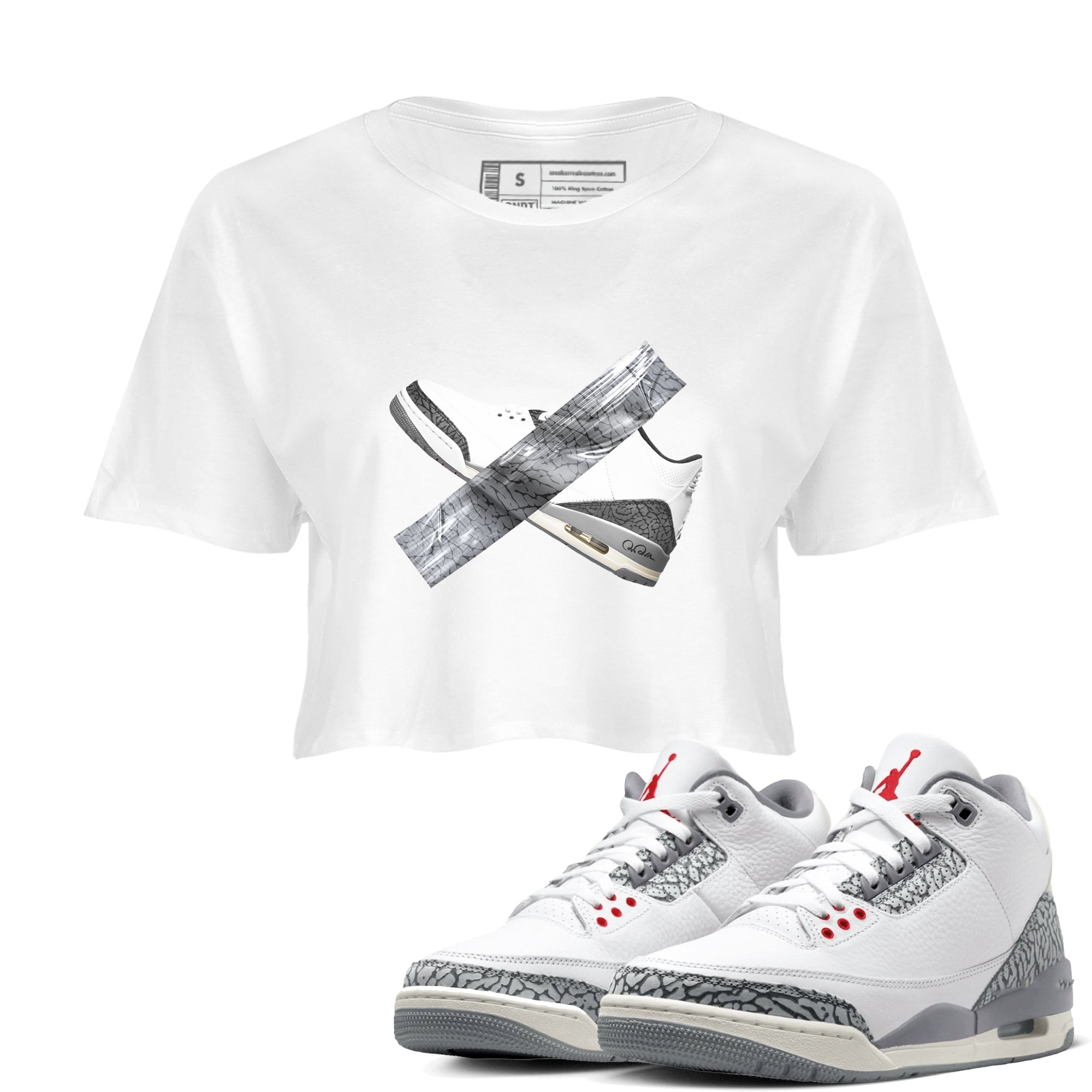 3s Cement Grey shirts to match jordans Duct Tape sneaker match tees Air Jordan 3 Cement Grey SNRT Sneaker Release Tees unisex cotton White 1 Crop Shirts