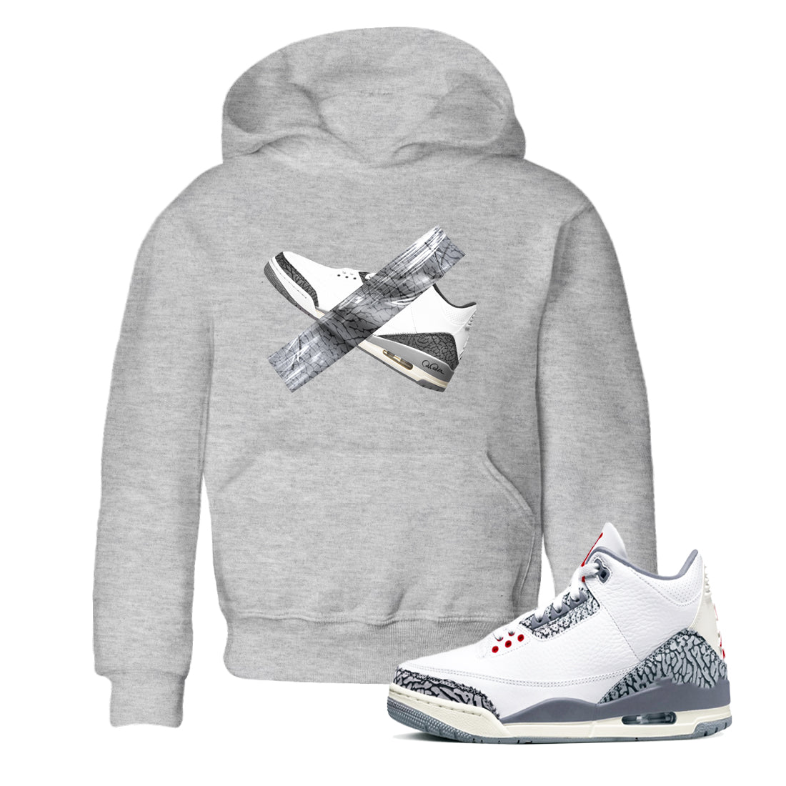 3s Cement Grey shirts to match jordans Duct Tape sneaker match tees Air Jordan 3 Cement Grey SNRT Sneaker Release Tees Youth Baby Heather Grey 1 crew neck shirts