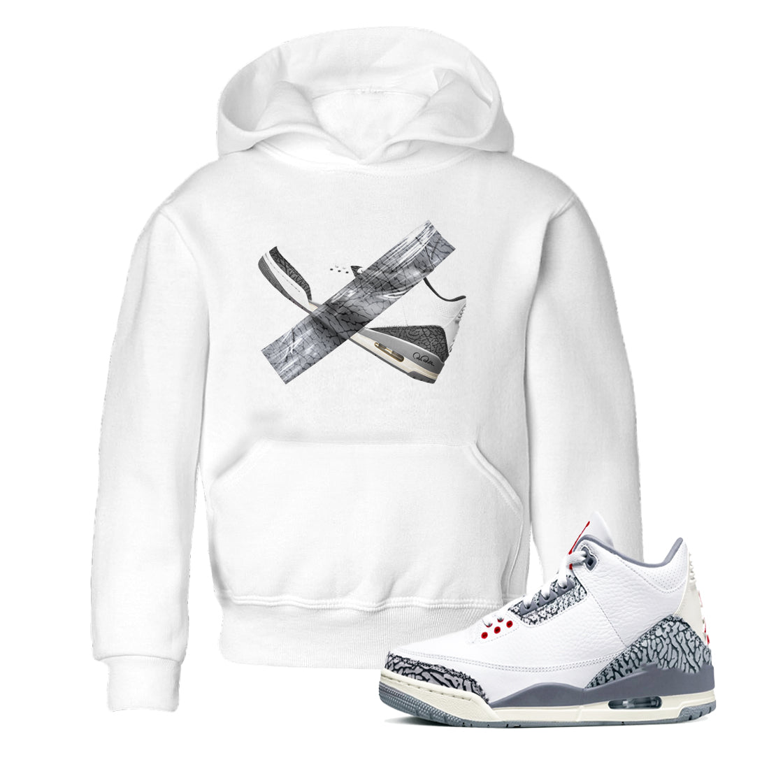 3s Cement Grey shirts to match jordans Duct Tape sneaker match tees Air Jordan 3 Cement Grey SNRT Sneaker Release Tees Youth Baby White 1 crew neck shirts