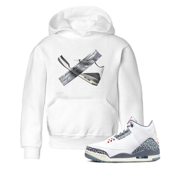 3s Cement Grey shirts to match jordans Duct Tape sneaker match tees Air Jordan 3 Cement Grey SNRT Sneaker Release Tees Youth Baby White 1 crew neck shirts