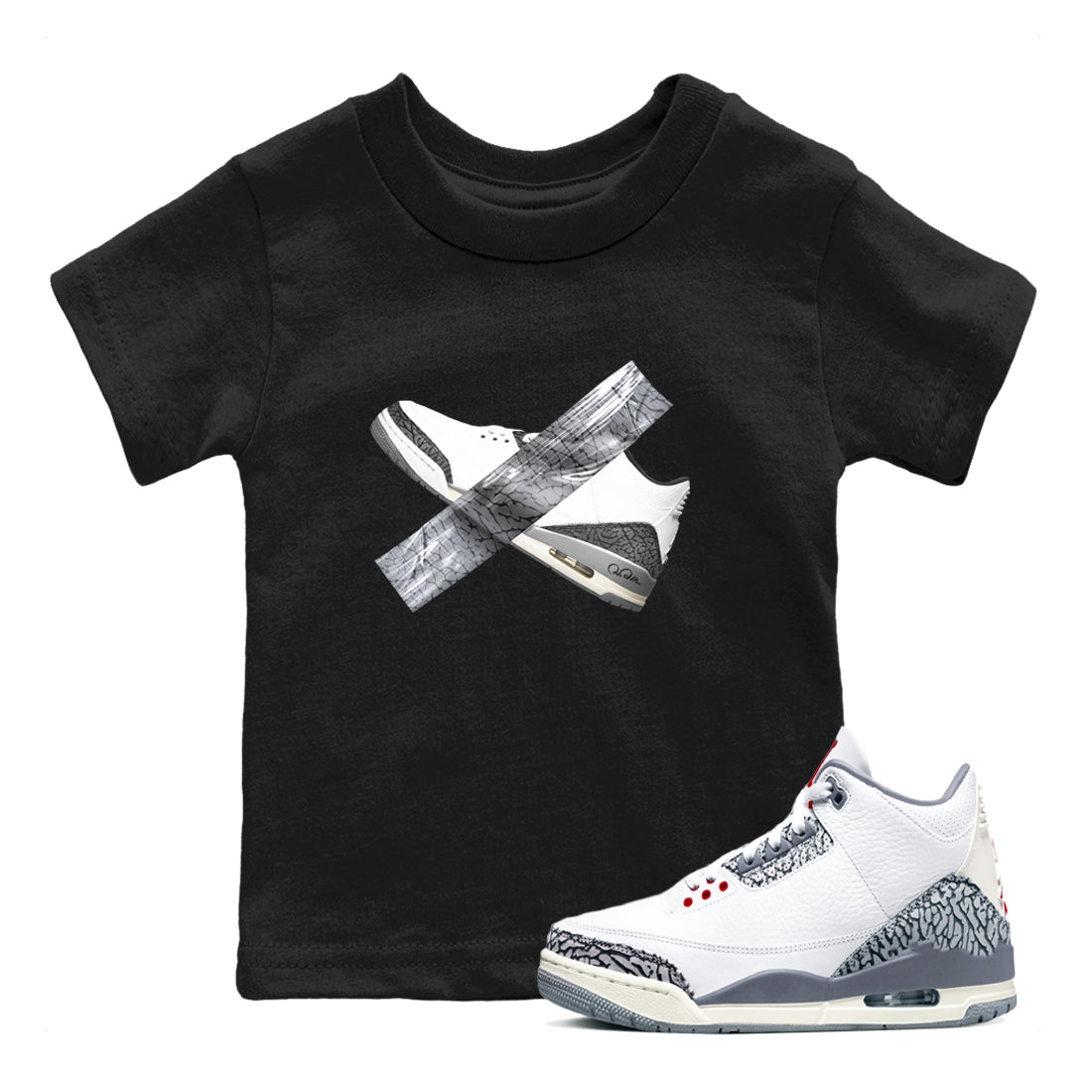 3s Cement Grey shirts to match jordans Duct Tape sneaker match tees Air Jordan 3 Cement Grey SNRT Sneaker Release Tees Youth Baby Black 1 crew neck shirts