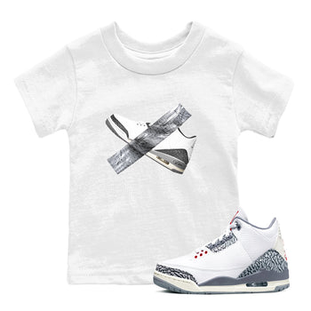 3s Cement Grey shirts to match jordans Duct Tape sneaker match tees Air Jordan 3 Cement Grey SNRT Sneaker Release Tees Youth Baby White 1 crew neck shirts