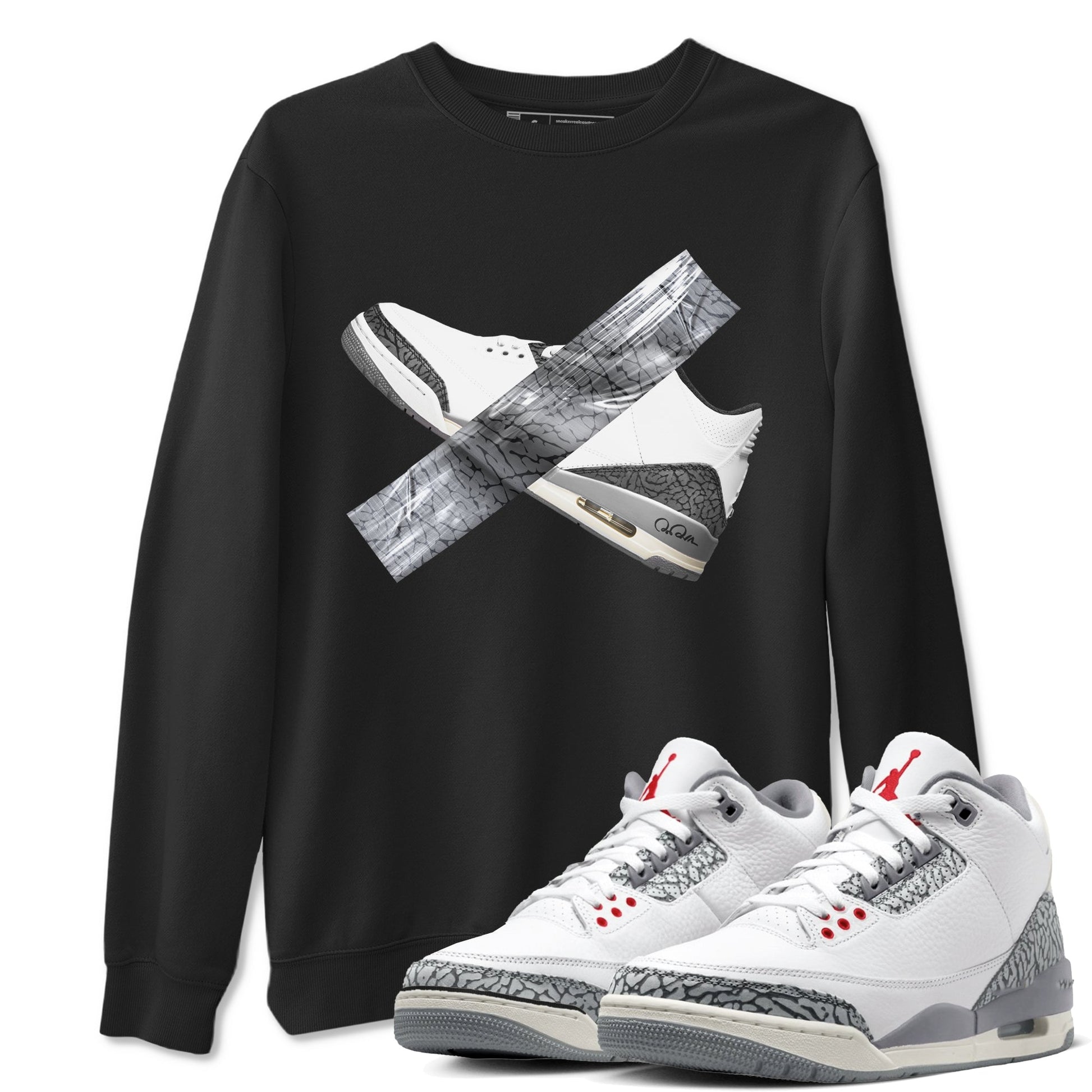 3s Cement Grey shirts to match jordans Duct Tape sneaker match tees Air Jordan 3 Cement Grey SNRT Sneaker Release Tees unisex cotton Black 1 crew neck shirts