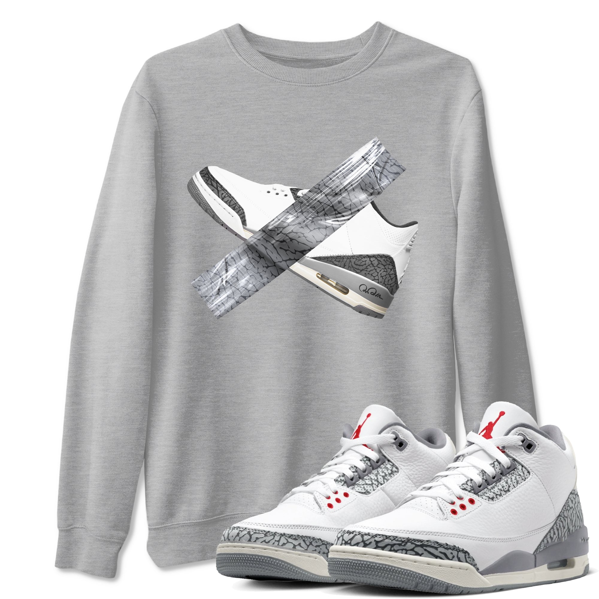 3s Cement Grey shirts to match jordans Duct Tape sneaker match tees Air Jordan 3 Cement Grey SNRT Sneaker Release Tees unisex cotton Heather Grey 1 crew neck shirts