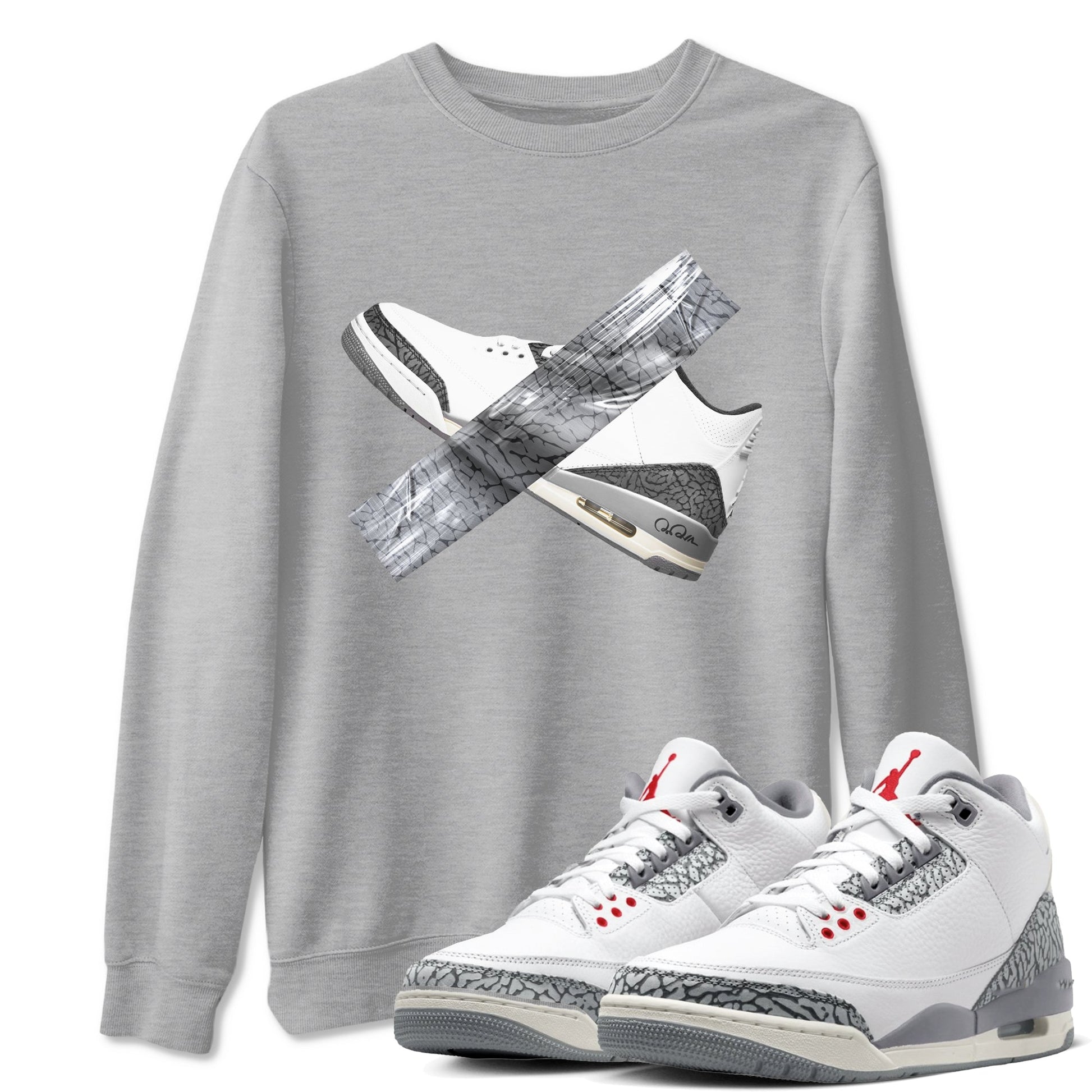 3s Cement Grey shirts to match jordans Duct Tape sneaker match tees Air Jordan 3 Cement Grey SNRT Sneaker Release Tees unisex cotton Heather Grey 1 crew neck shirts