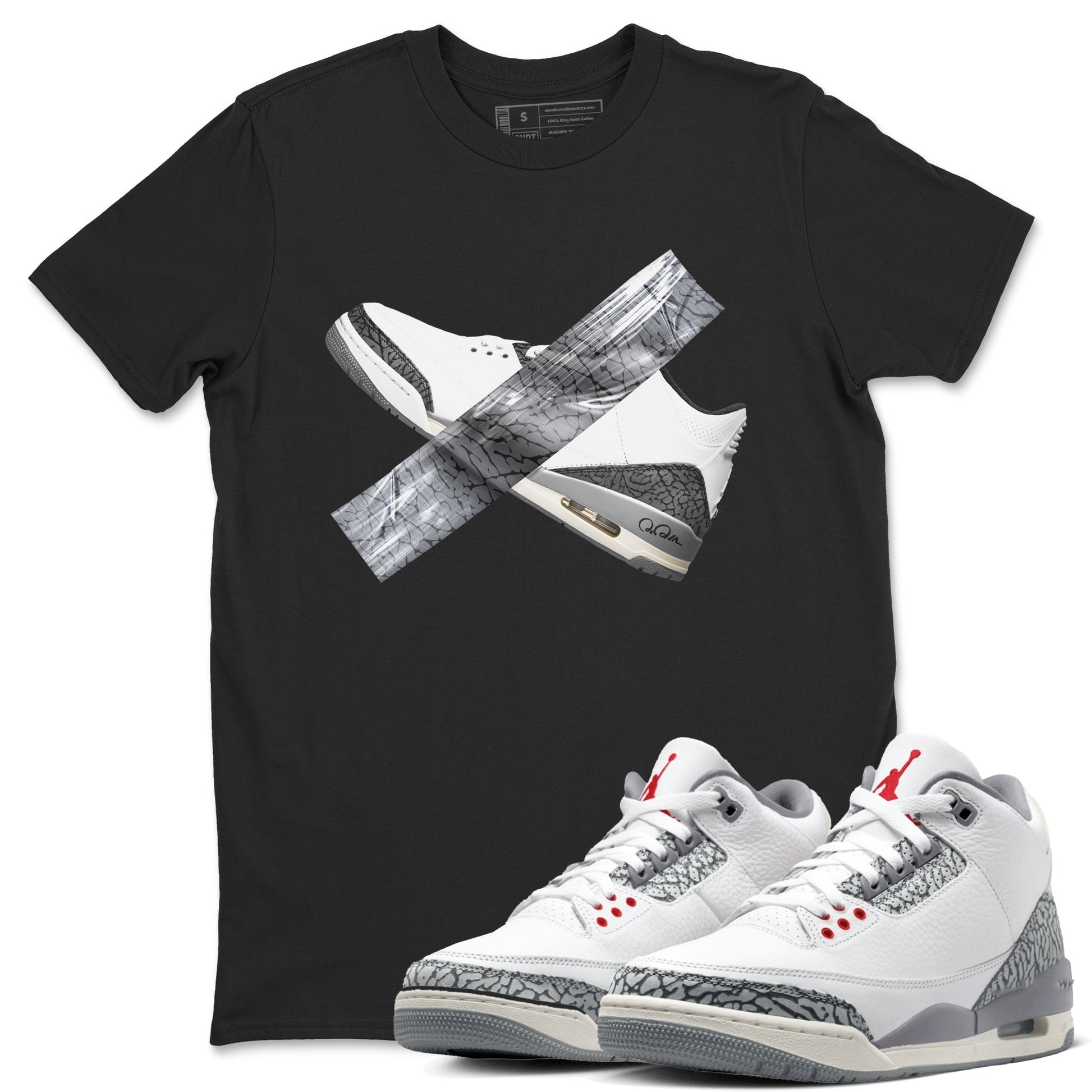 3s Cement Grey shirts to match jordans Duct Tape sneaker match tees Air Jordan 3 Cement Grey SNRT Sneaker Release Tees unisex cotton Black 1 crew neck shirts