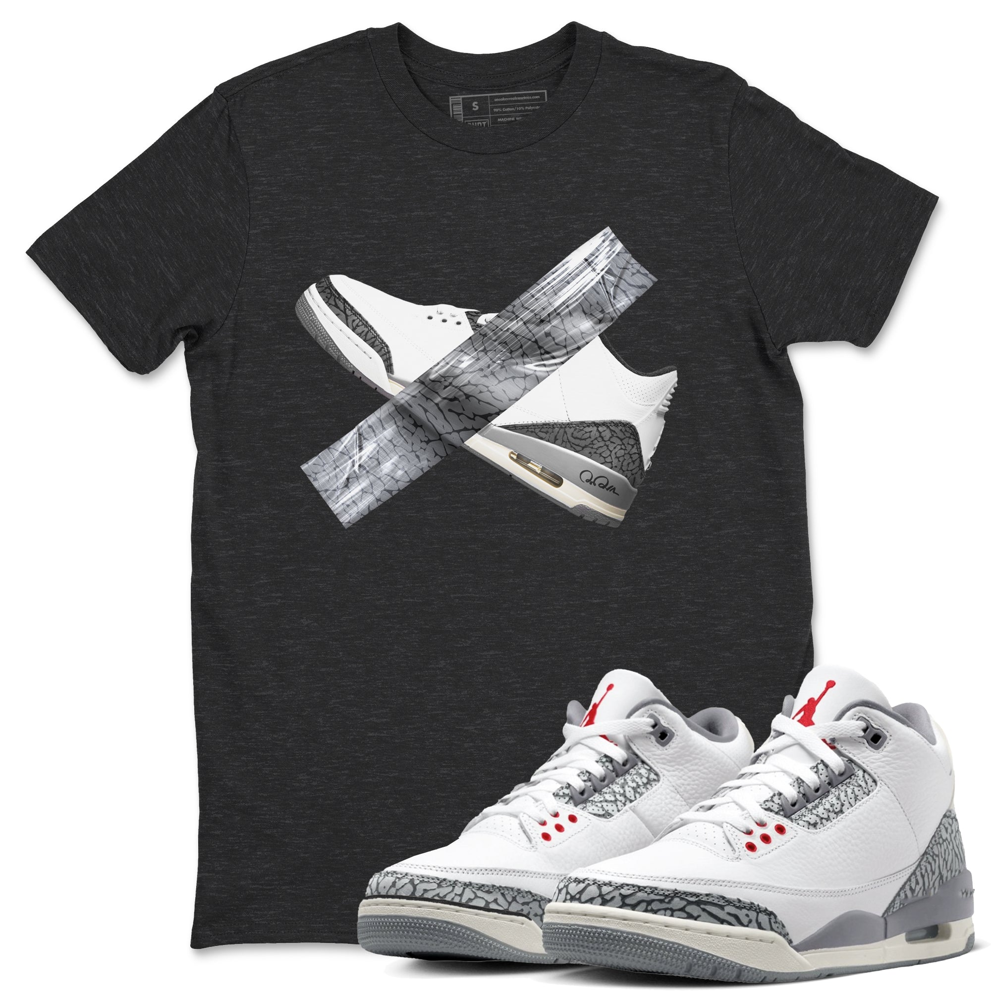 3s Cement Grey shirts to match jordans Duct Tape sneaker match tees Air Jordan 3 Cement Grey SNRT Sneaker Release Tees unisex cotton Charcoal Heather 1 crew neck shirts