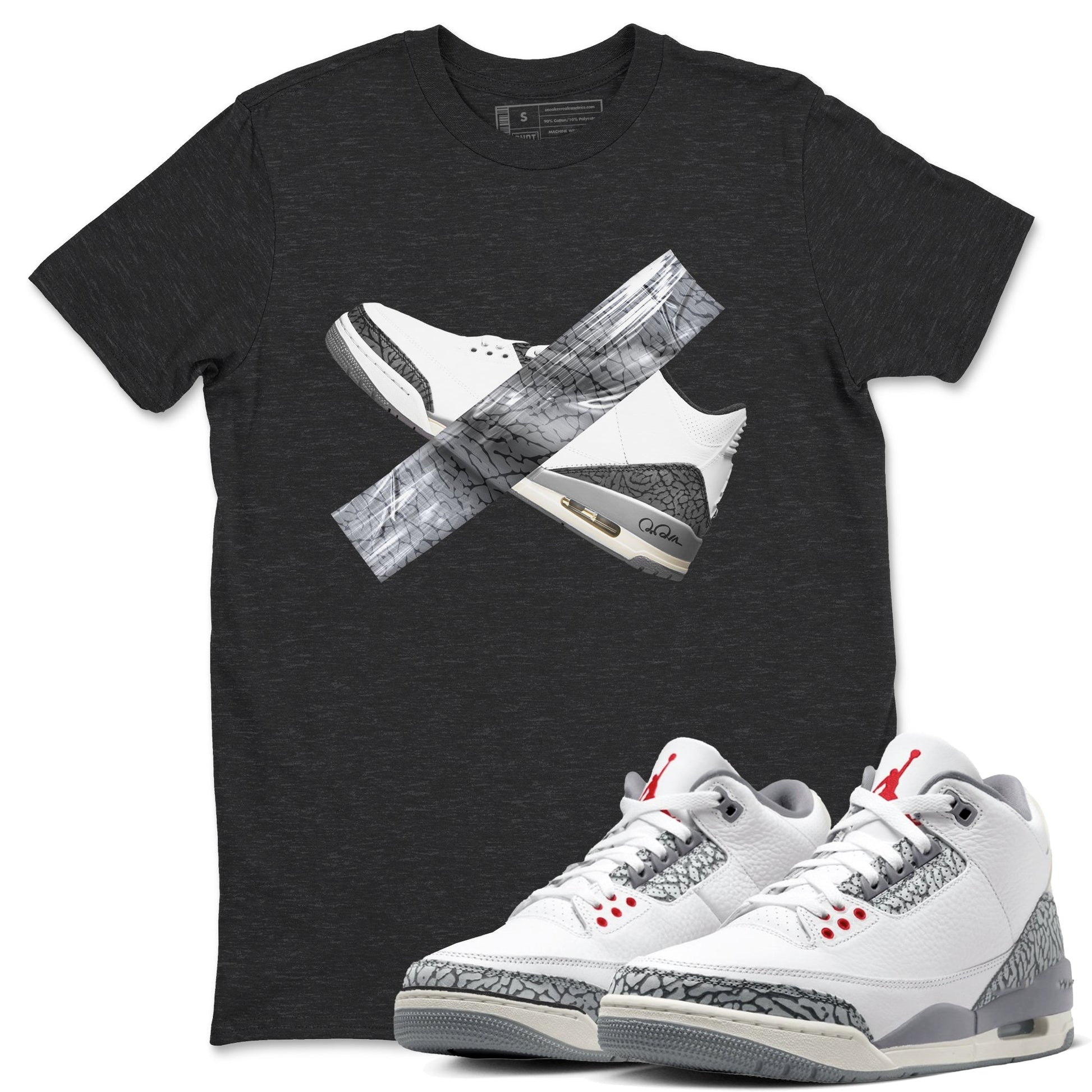 3s Cement Grey shirts to match jordans Duct Tape sneaker match tees Air Jordan 3 Cement Grey SNRT Sneaker Release Tees unisex cotton Charcoal Heather 1 crew neck shirts