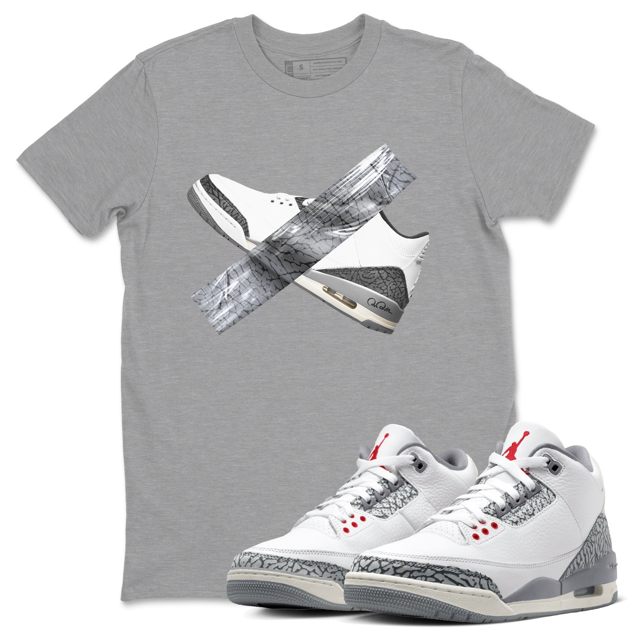 3s Cement Grey shirts to match jordans Duct Tape sneaker match tees Air Jordan 3 Cement Grey SNRT Sneaker Release Tees unisex cotton Heather Grey 1 crew neck shirts