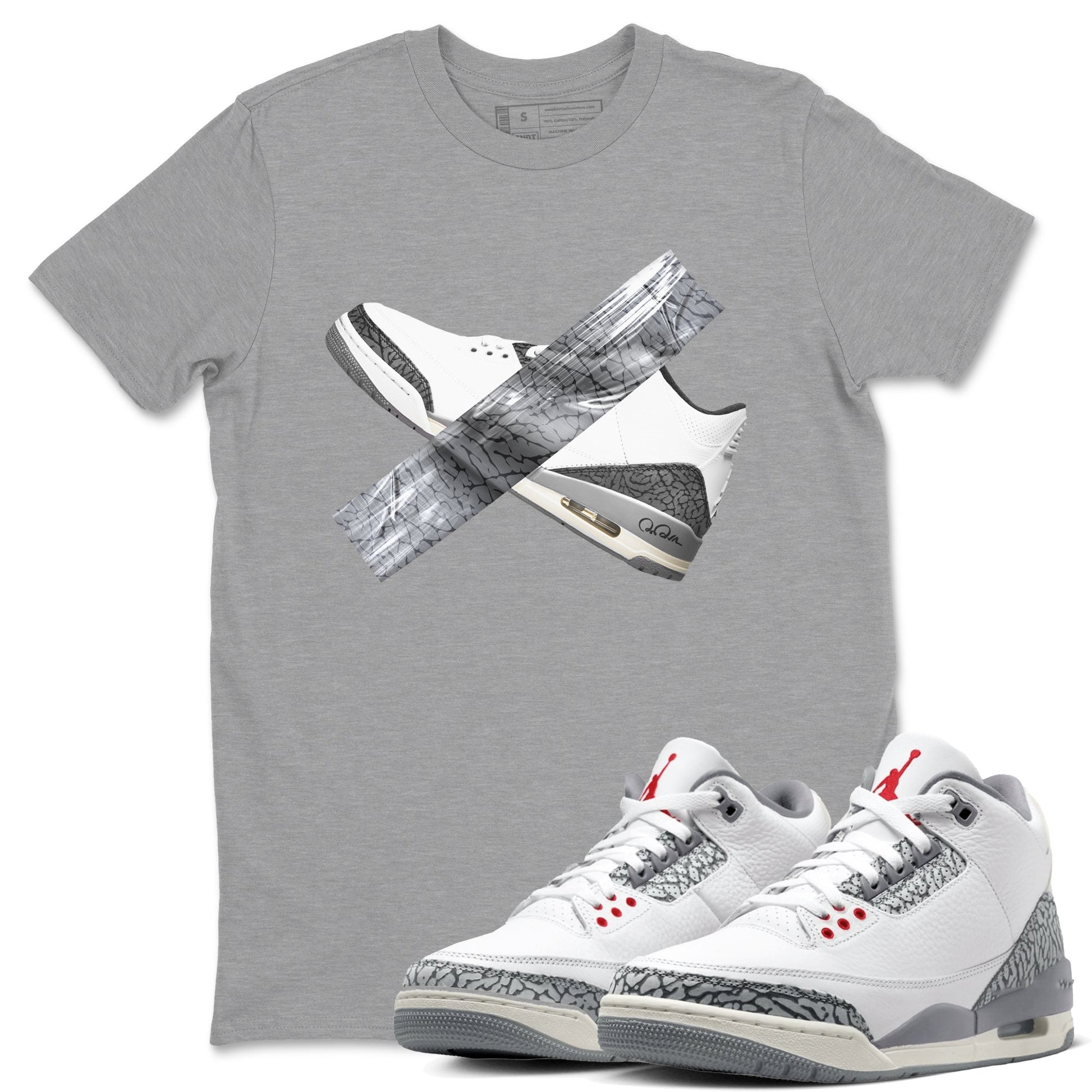3s Cement Grey shirts to match jordans Duct Tape sneaker match tees Air Jordan 3 Cement Grey SNRT Sneaker Release Tees unisex cotton Heather Grey 1 crew neck shirts