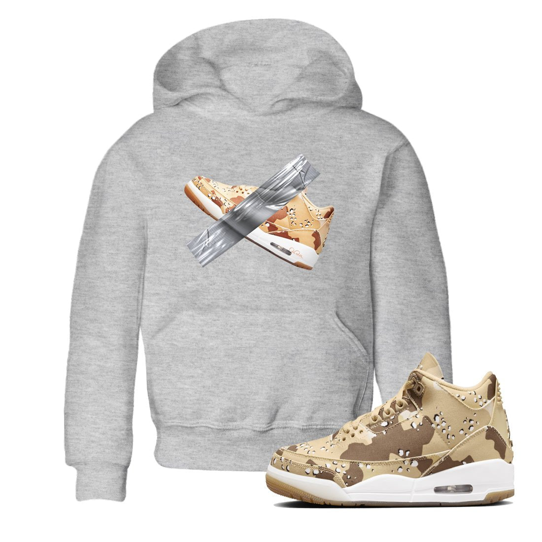 AJ3 Desert Camo shirts to match jordans Duct Tape sneaker match tees Air Jordan 3 Desert Camo SNRT Sneaker Tees streetwear brand Baby and Youth Heather Grey 1 cotton tee