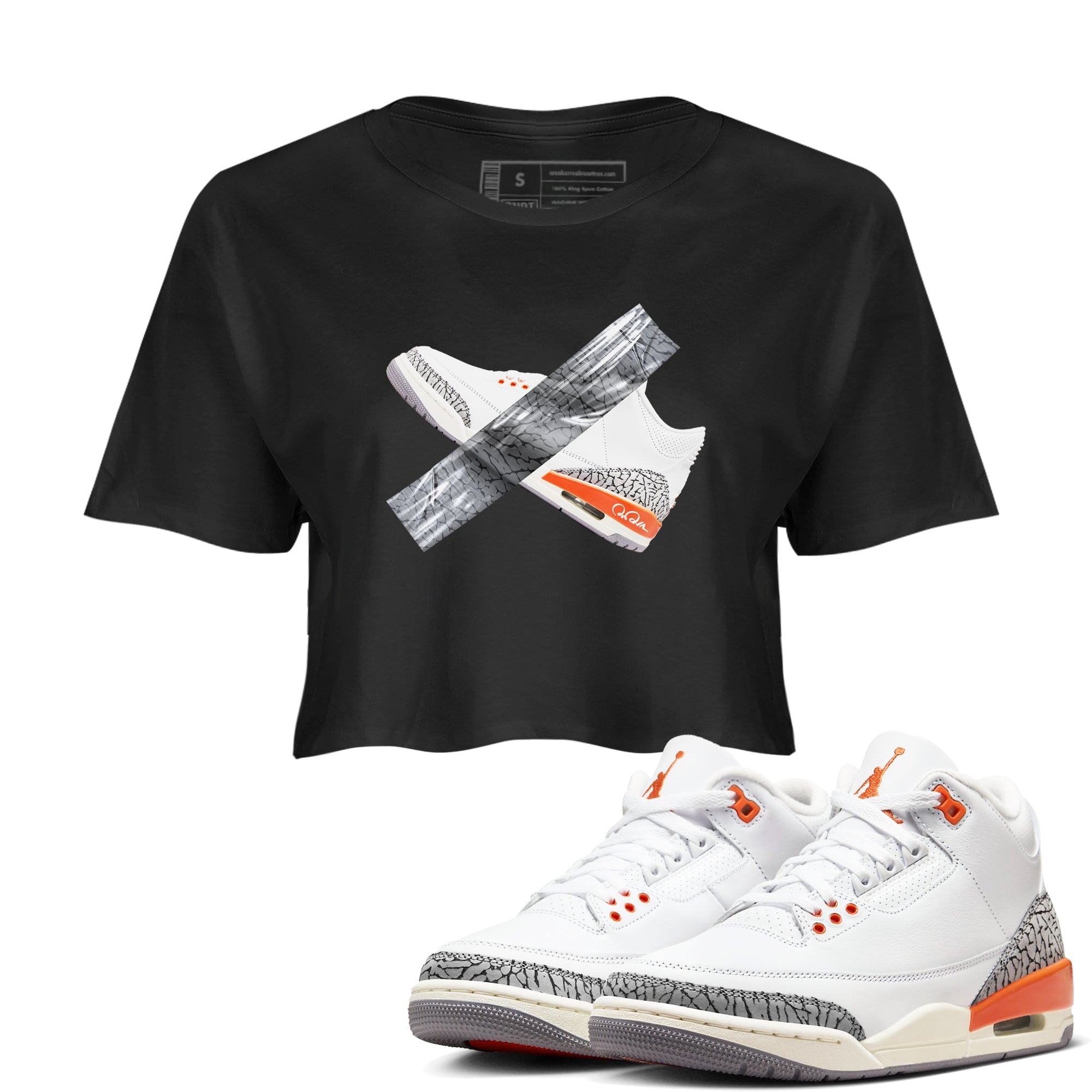 3s Georgia Peach shirt to match jordans Duct Tape sneaker tees Air Jordan 3 Georgia Peach SNRT Sneaker Release Tees Black 1 crop length shirt