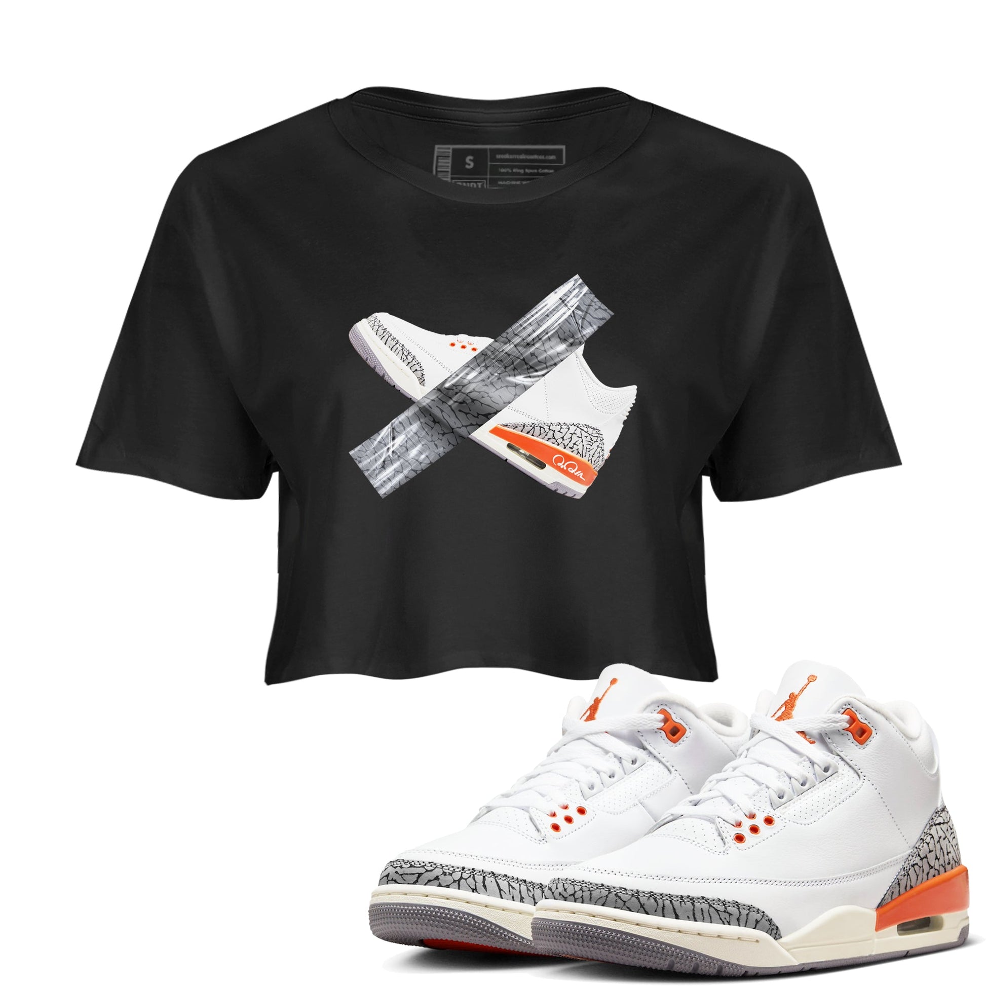 3s Georgia Peach shirt to match jordans Duct Tape sneaker tees Air Jordan 3 Georgia Peach SNRT Sneaker Release Tees Black 1 crop length shirt