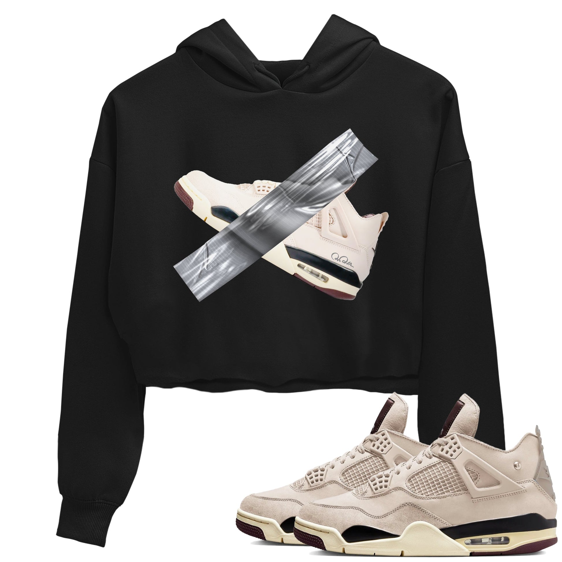 4s A Ma Maniere x Fossil Stone shirts to match jordans Duct tape sneaker match tees Air Jordan 4 A Ma Maniere x Fossil Stone match shoes to clothes SNRT Sneaker Tees unisex cotton Black 1 crop tee