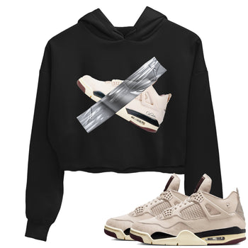 4s A Ma Maniere x Fossil Stone shirts to match jordans Duct tape sneaker match tees Air Jordan 4 A Ma Maniere x Fossil Stone match shoes to clothes SNRT Sneaker Tees unisex cotton Black 1 crop tee