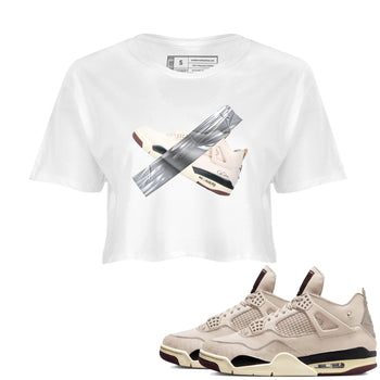 4s A Ma Maniere x Fossil Stone shirts to match jordans Duct tape sneaker match tees Air Jordan 4 A Ma Maniere x Fossil Stone match shoes to clothes SNRT Sneaker Tees unisex cotton White 1 crop tee