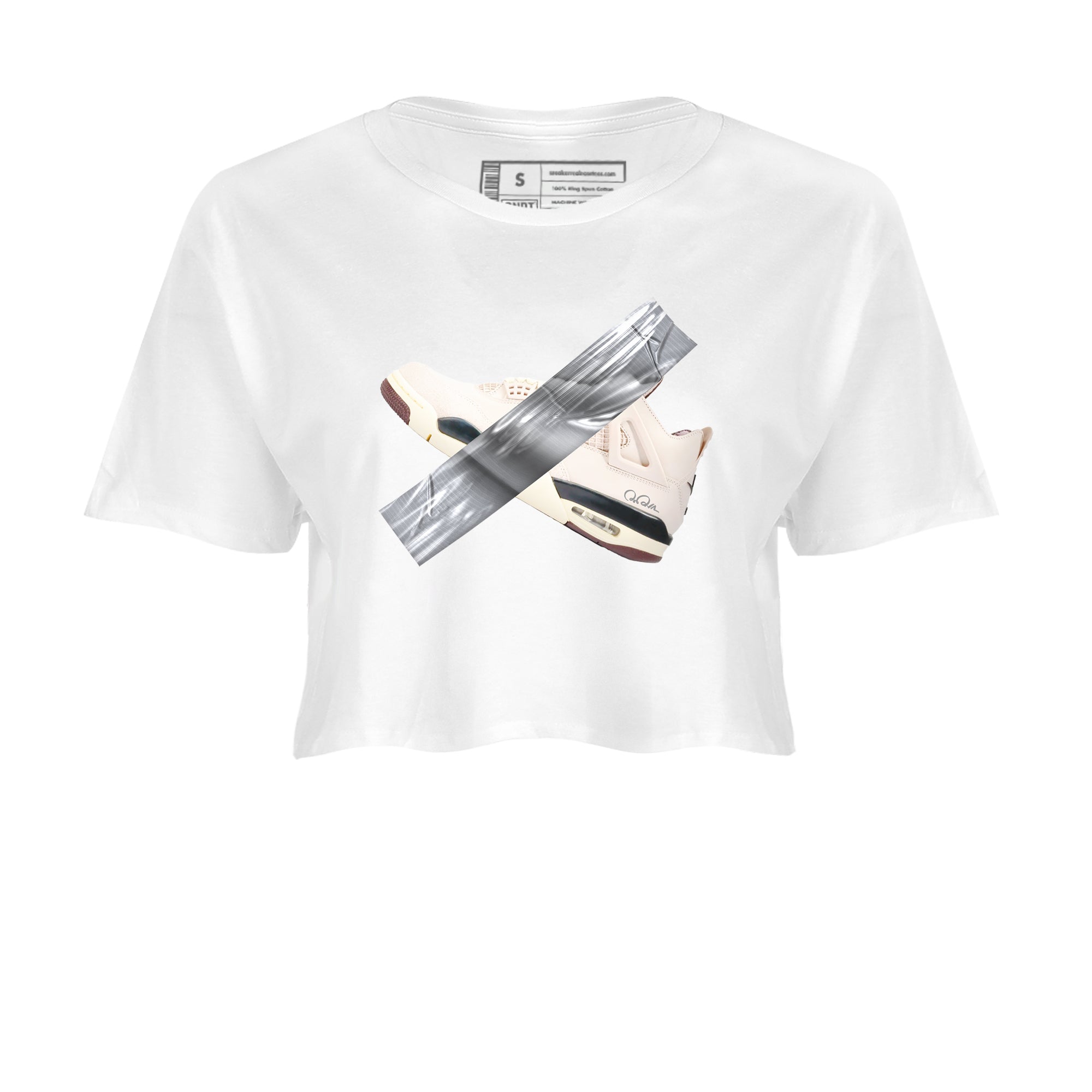 4s A Ma Maniere x Fossil Stone shirts to match jordans Duct tape sneaker match tees Air Jordan 4 A Ma Maniere x Fossil Stone match shoes to clothes SNRT Sneaker Tees unisex cotton White 2 crop tee