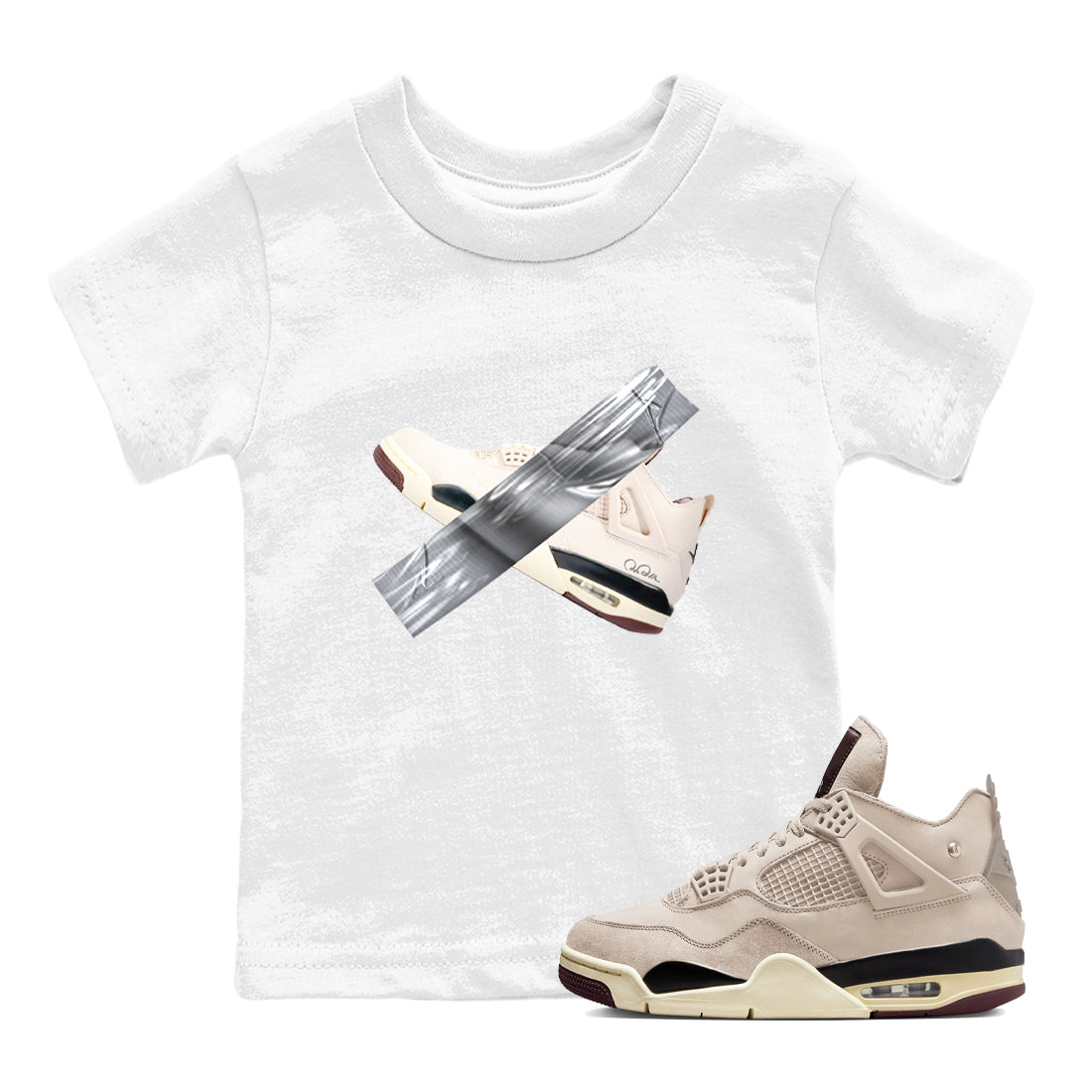 4s A Ma Maniere x Fossil Stone shirts to match jordans Duct tape sneaker match tees Air Jordan 4 A Ma Maniere x Fossil Stone match shoes to clothes SNRT Sneaker Tees Youth Baby White 1 tee