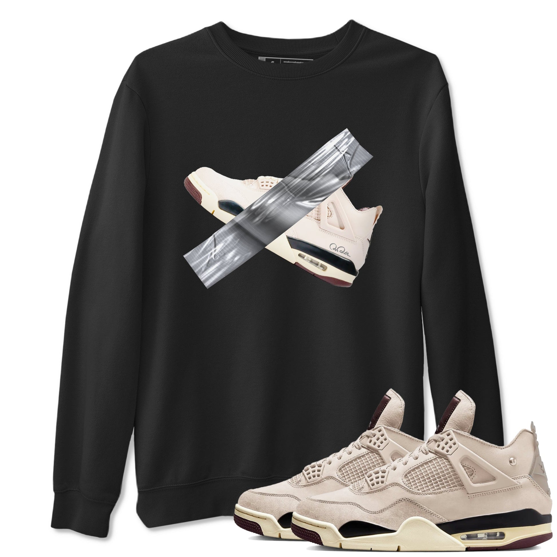 4s A Ma Maniere x Fossil Stone shirts to match jordans Duct tape sneaker match tees Air Jordan 4 A Ma Maniere x Fossil Stone match shoes to clothes SNRT Sneaker Tees unisex cotton Black 1 shirts