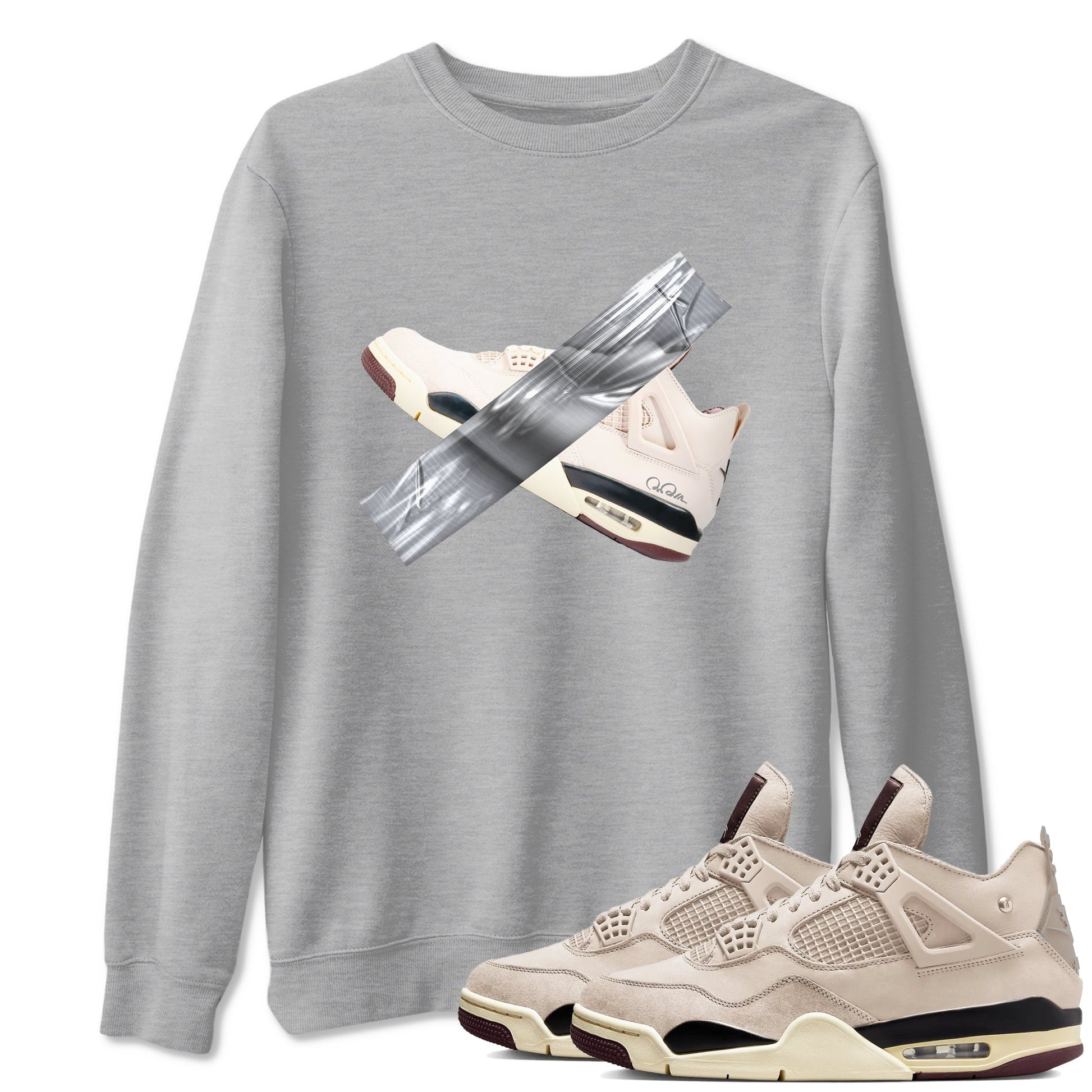 4s A Ma Maniere x Fossil Stone shirts to match jordans Duct tape sneaker match tees Air Jordan 4 A Ma Maniere x Fossil Stone match shoes to clothes SNRT Sneaker Tees unisex cotton Heather Grey 1 shirts