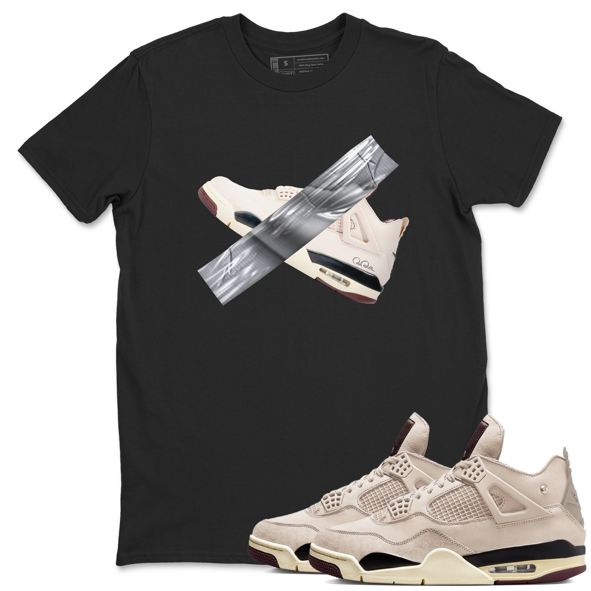 4s A Ma Maniere x Fossil Stone shirts to match jordans Duct tape sneaker match tees Air Jordan 4 A Ma Maniere x Fossil Stone match shoes to clothes SNRT Sneaker Tees unisex cotton Black 1 shirts