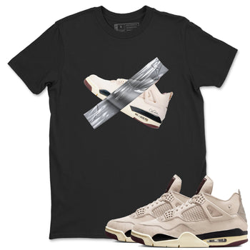 4s A Ma Maniere x Fossil Stone shirts to match jordans Duct tape sneaker match tees Air Jordan 4 A Ma Maniere x Fossil Stone match shoes to clothes SNRT Sneaker Tees unisex cotton Black 1 shirts