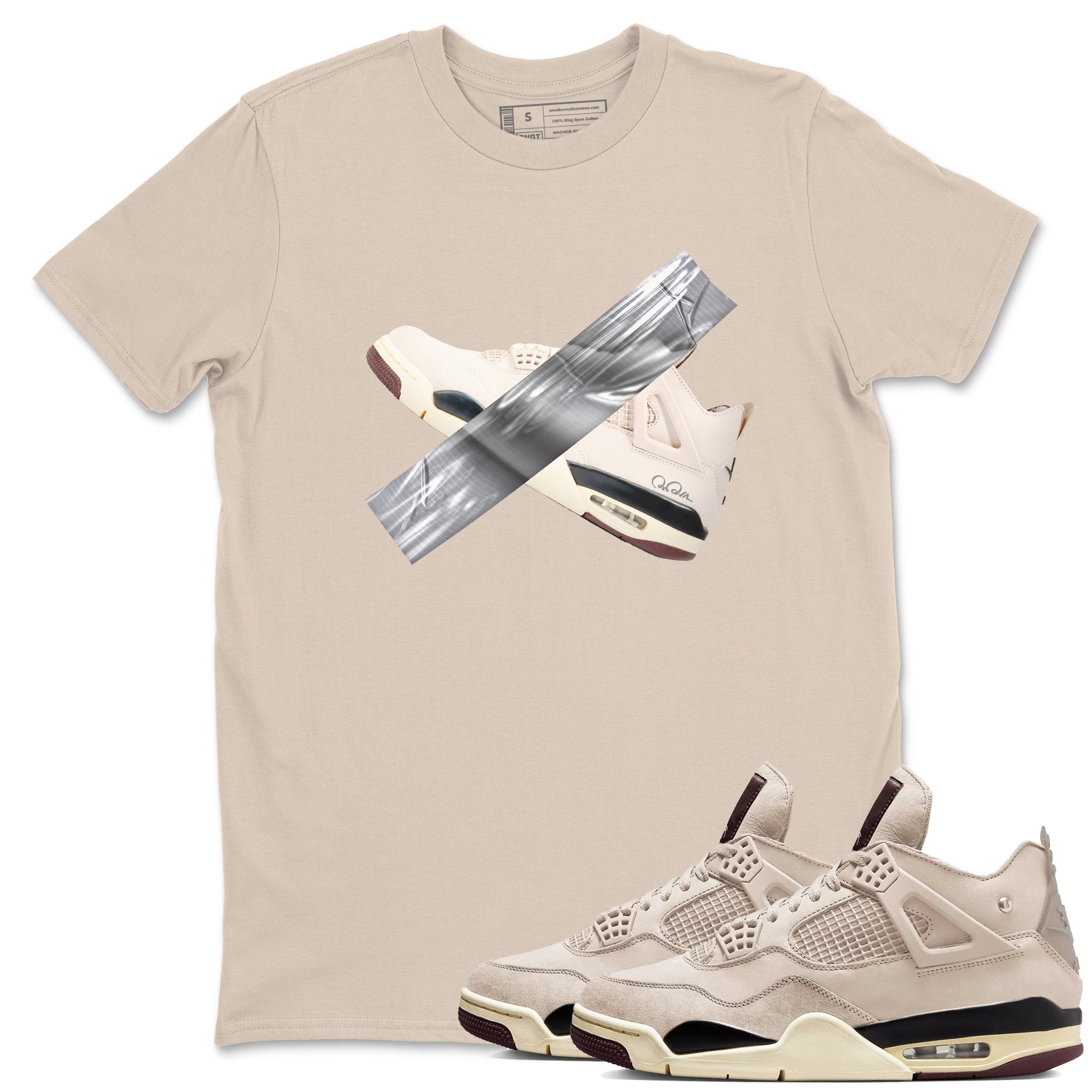 4s A Ma Maniere x Fossil Stone shirts to match jordans Duct tape sneaker match tees Air Jordan 4 A Ma Maniere x Fossil Stone match shoes to clothes SNRT Sneaker Tees unisex cotton Sand 1 shirts