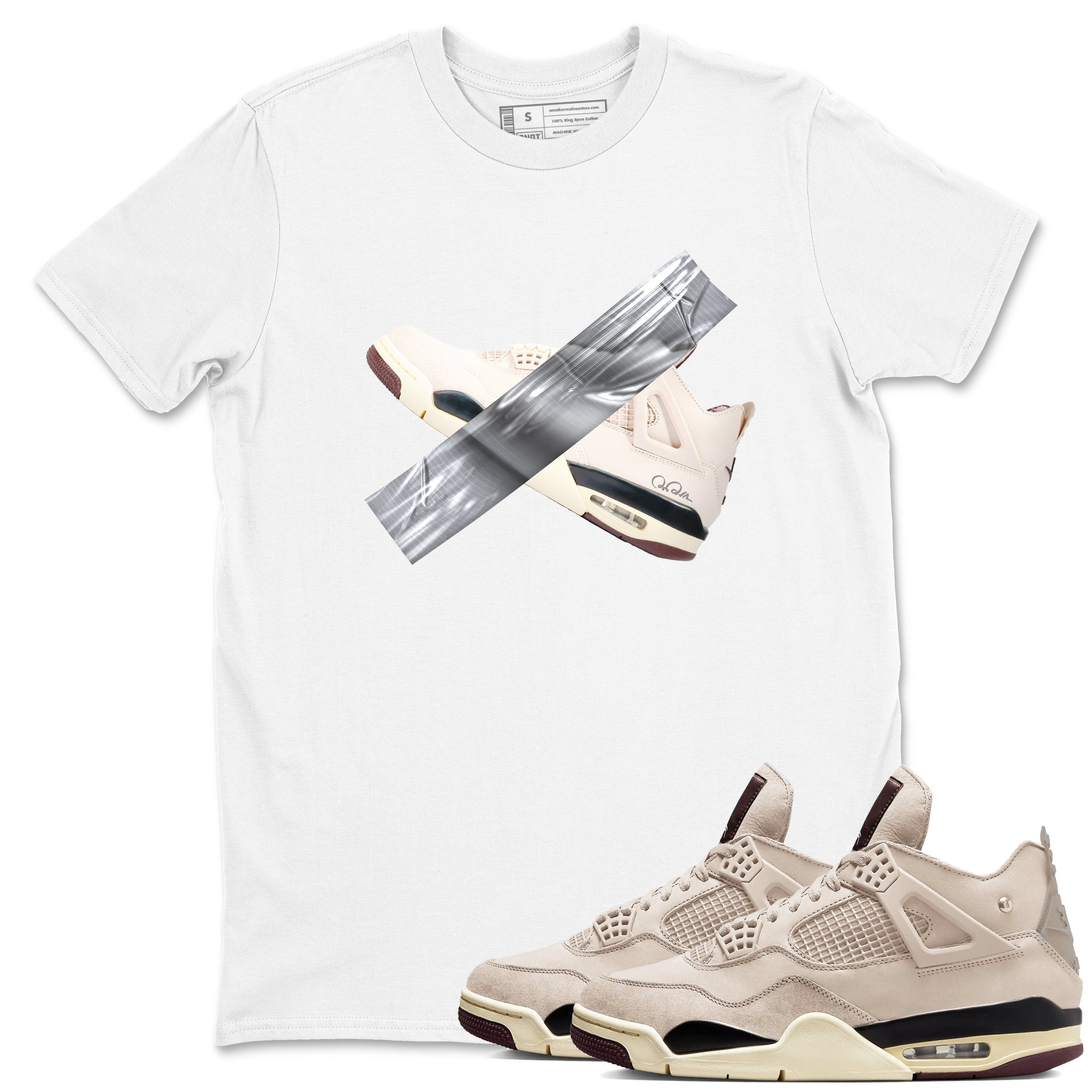 4s A Ma Maniere x Fossil Stone shirts to match jordans Duct tape sneaker match tees Air Jordan 4 A Ma Maniere x Fossil Stone match shoes to clothes SNRT Sneaker Tees unisex cotton White 1 shirts