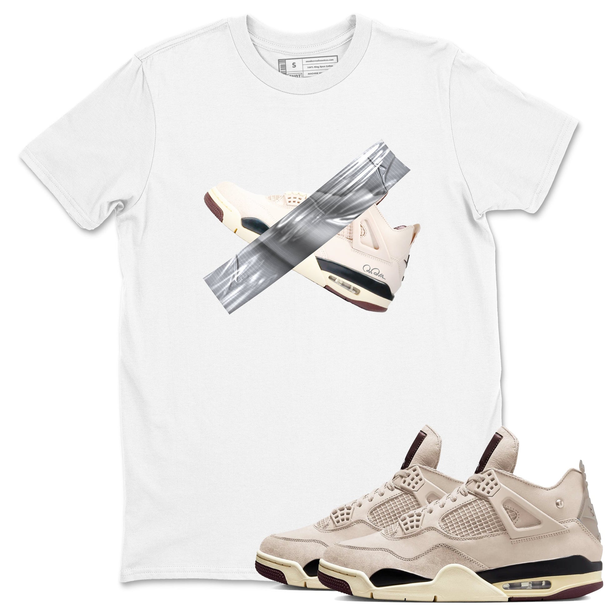 4s A Ma Maniere x Fossil Stone shirts to match jordans Duct tape sneaker match tees Air Jordan 4 A Ma Maniere x Fossil Stone match shoes to clothes SNRT Sneaker Tees unisex cotton White 1 shirts