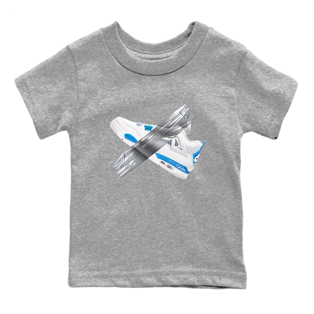 Air Jordan 4 Industrial Blue shirt to match jordans Duct Tape sneaker tees Air Jordan 4 Military Blue SNRT sneaker release tees baby toddler Heather Grey 2 cotton Shirt