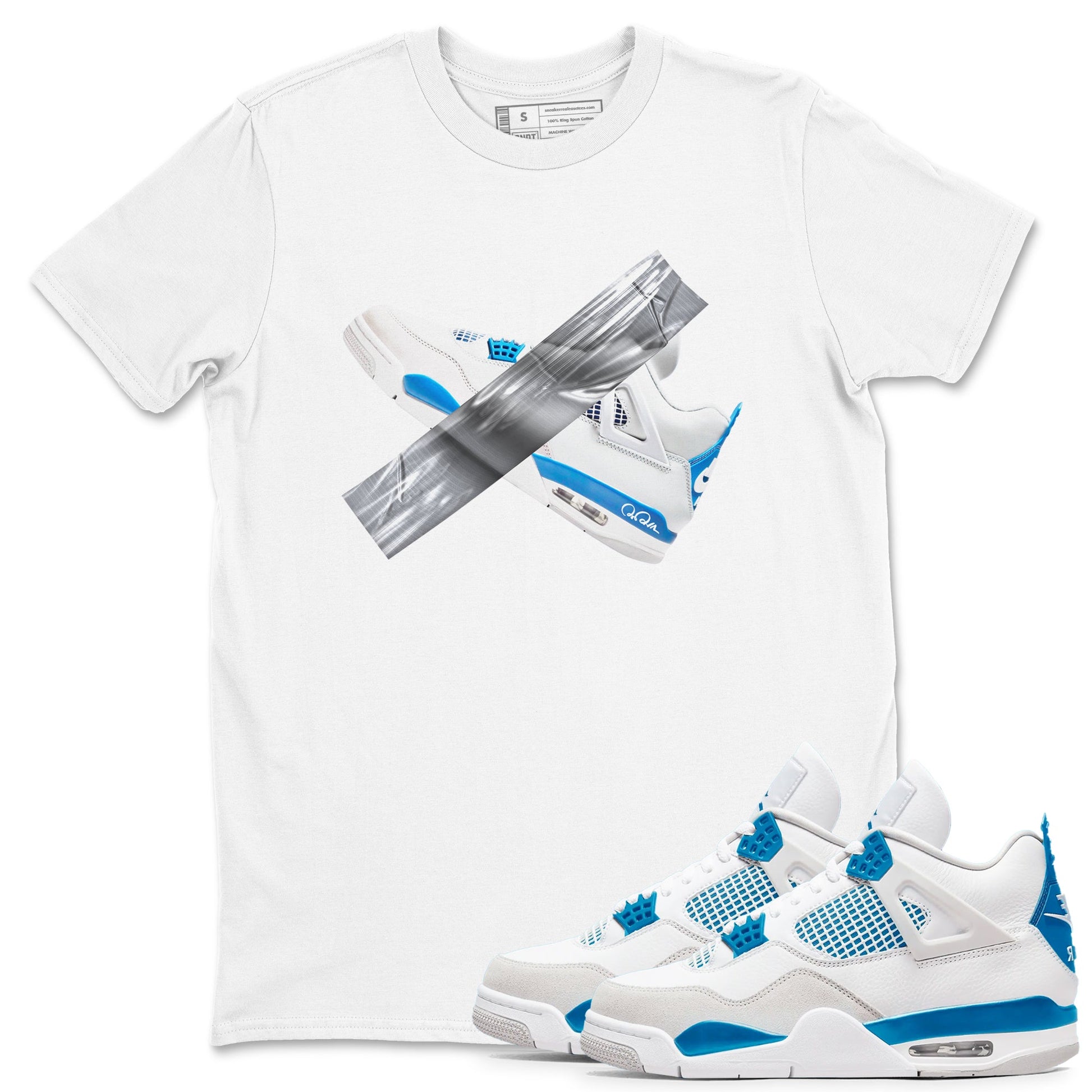 Air Jordan 4 Industrial Blue shirt to match jordans Duct Tape sneaker tees Air Jordan 4 Military Blue SNRT Sneaker Release Tees unisex cotton White 1 crew neck shirt