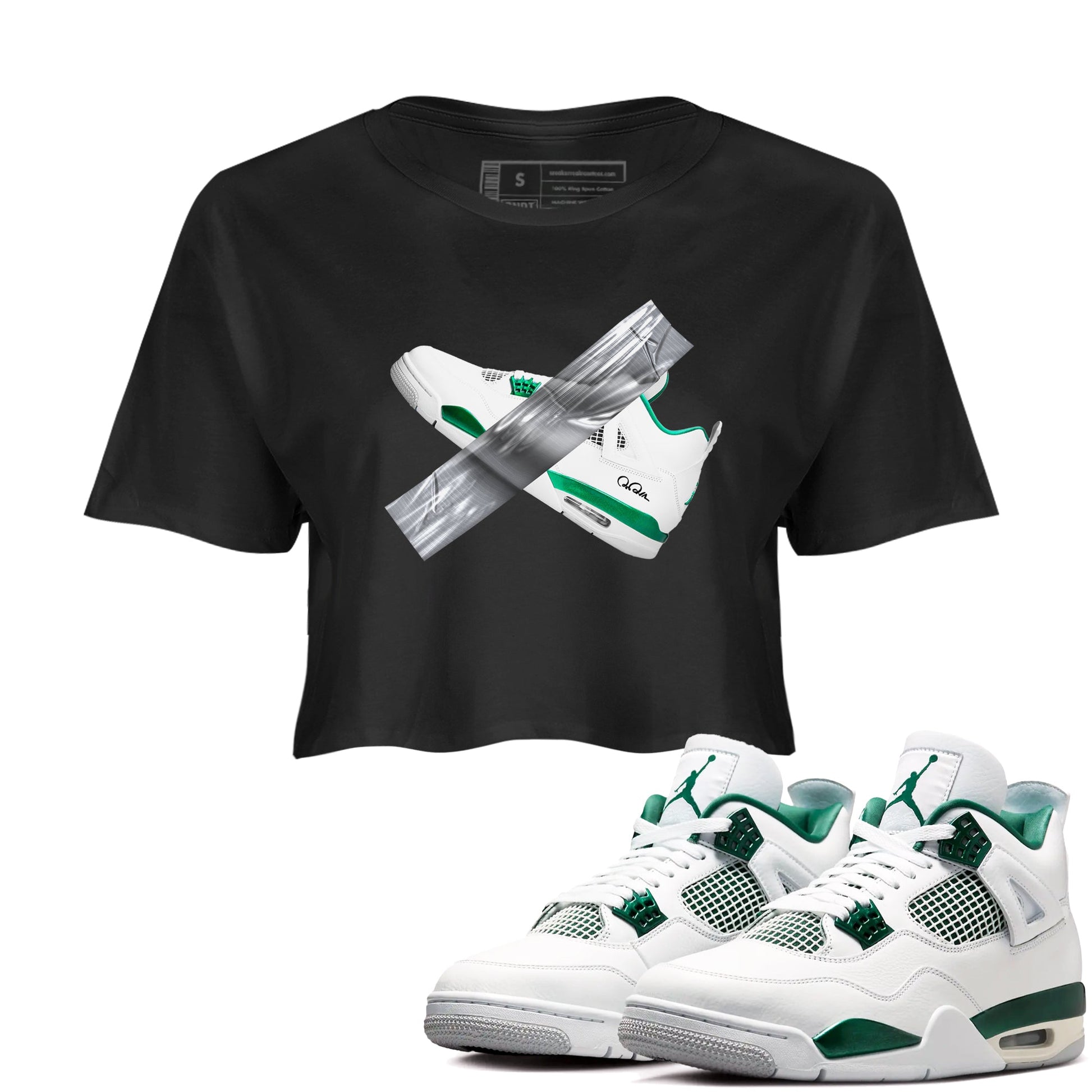 4s Oxidized Green shirts to match jordans Duct Tape sneaker match tees Air Jordan 4 Oxidized Green SNRT Sneaker Tees streetwear brand Black 1 crop tee