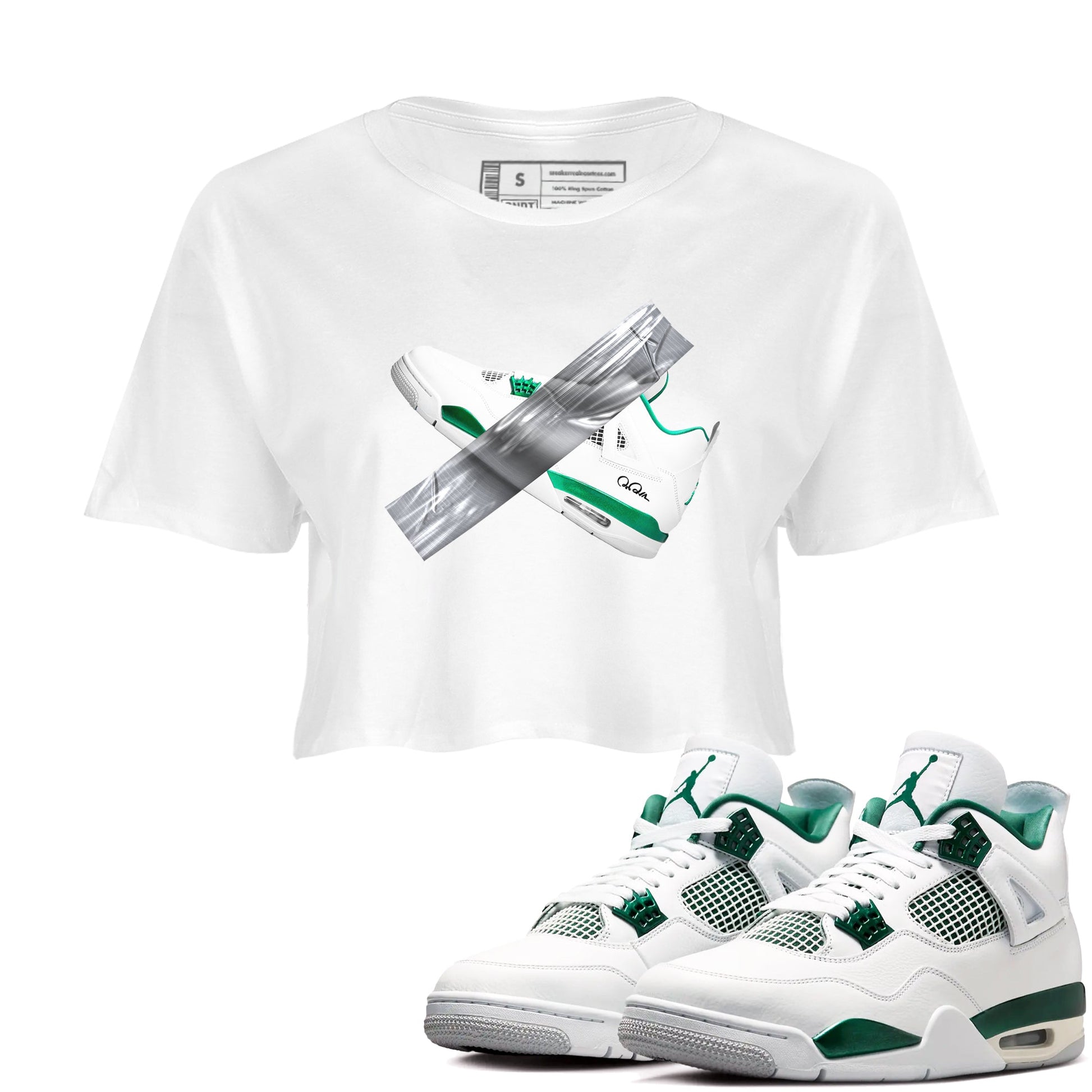 4s Oxidized Green shirts to match jordans Duct Tape sneaker match tees Air Jordan 4 Oxidized Green SNRT Sneaker Tees streetwear brand White 1 crop tee
