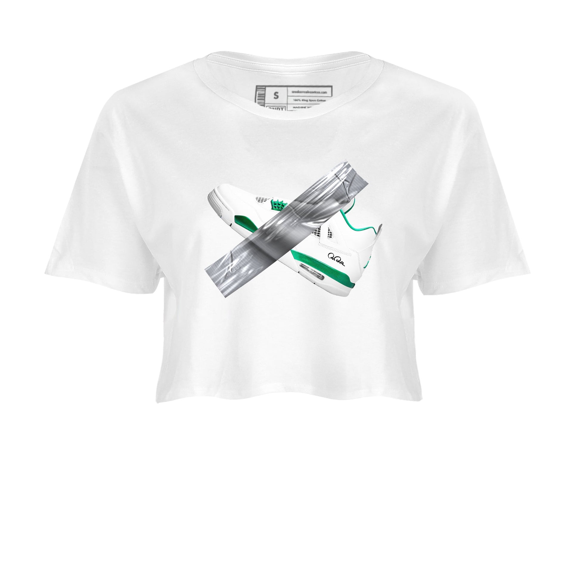 4s Oxidized Green shirts to match jordans Duct Tape sneaker match tees Air Jordan 4 Oxidized Green SNRT Sneaker Tees streetwear brand White 2 crop tee