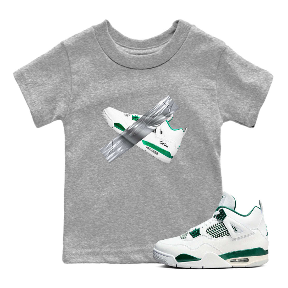 4s Oxidized Green shirts to match jordans Duct Tape sneaker match tees Air Jordan 4 Oxidized Green SNRT Sneaker Tees streetwear brand Baby and Youth Heather Grey 1 cotton tee