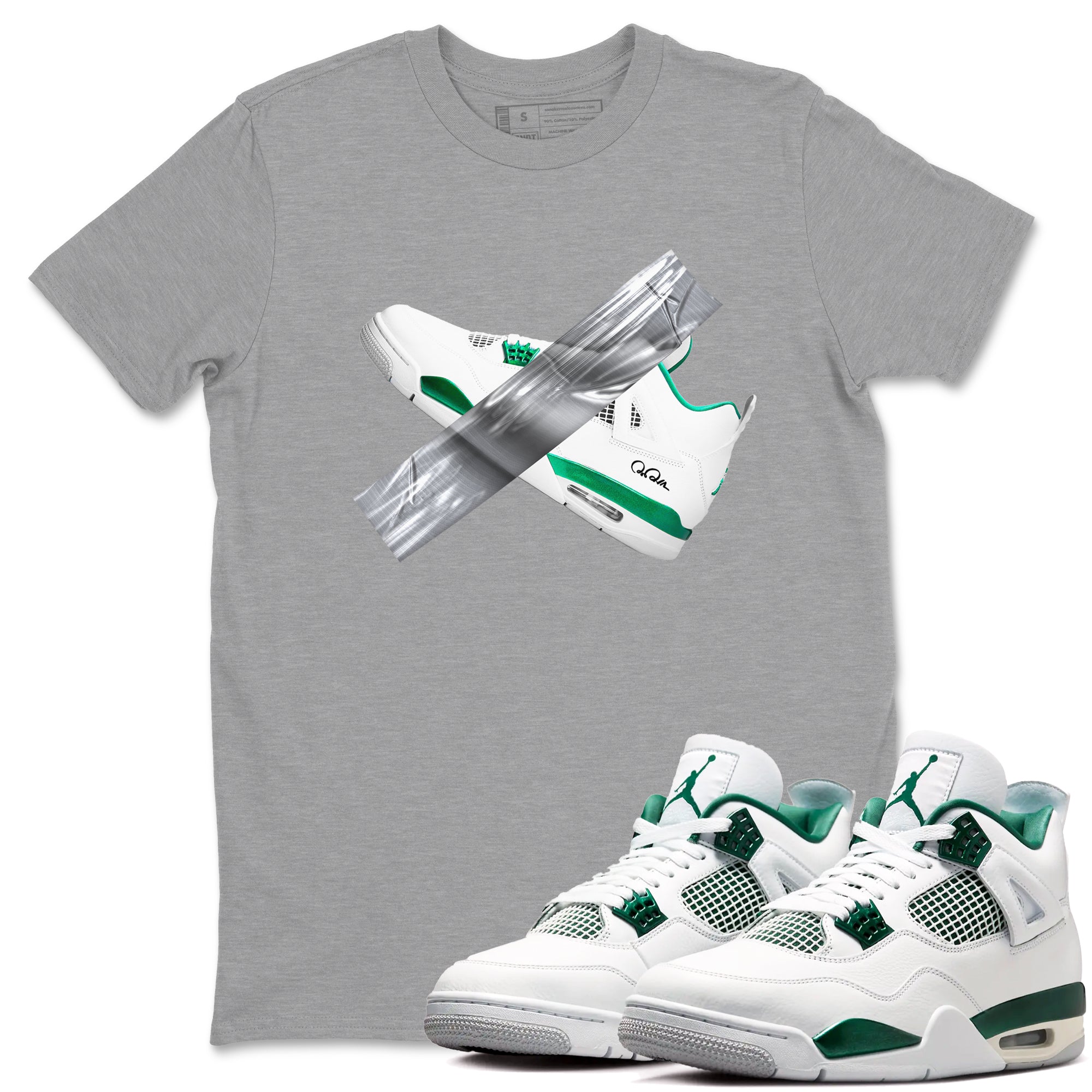 4s Oxidized Green shirts to match jordans Duct Tape sneaker match tees Air Jordan 4 Oxidized Green SNRT Sneaker Tees streetwear brand Heather Grey 1 unisex cotton tee