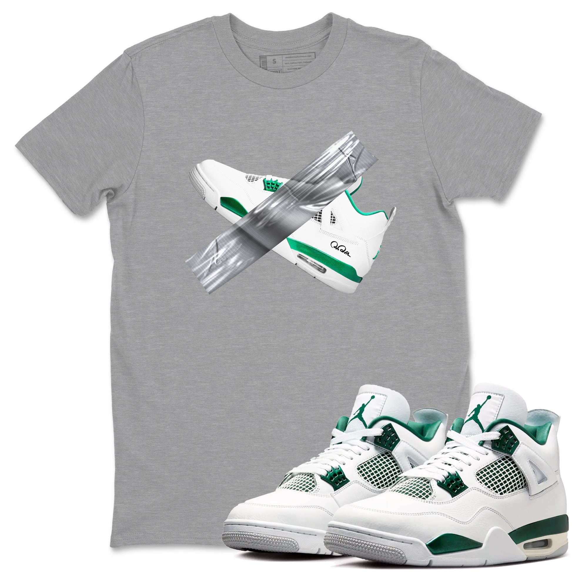 4s Oxidized Green shirts to match jordans Duct Tape sneaker match tees Air Jordan 4 Oxidized Green SNRT Sneaker Tees streetwear brand Heather Grey 1 unisex cotton tee