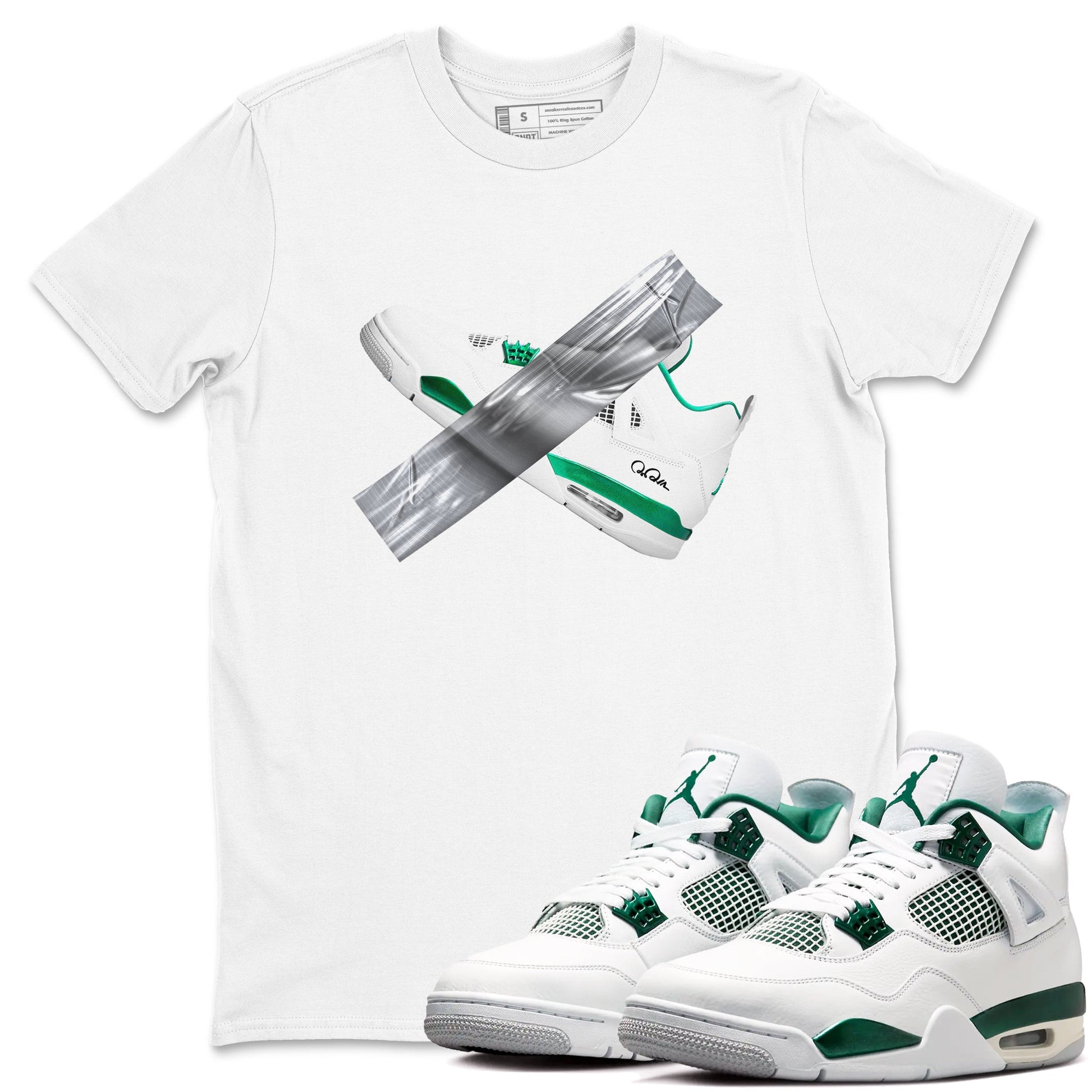 4s Oxidized Green shirts to match jordans Duct Tape sneaker match tees Air Jordan 4 Oxidized Green SNRT Sneaker Tees streetwear brand White 1 unisex cotton tee
