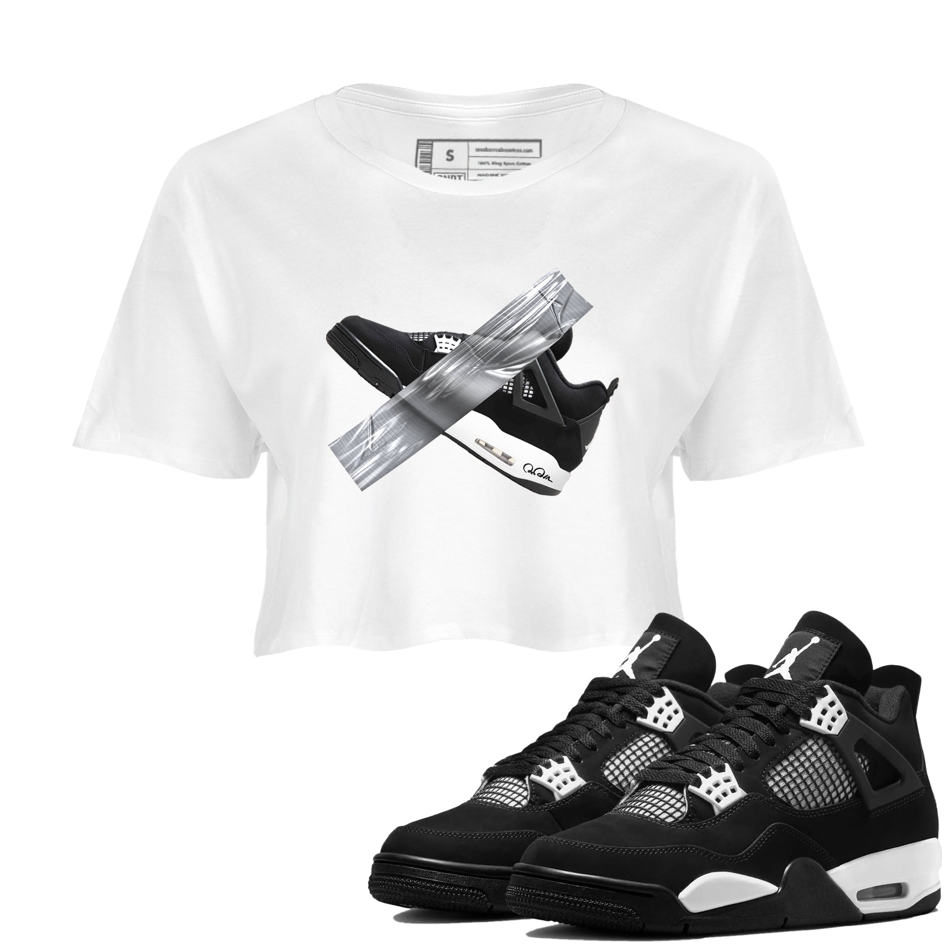 4s White Thunder shirts to match jordans Duct Tape sneaker match tees Air Jordan 4 White Thunder SNRT Sneaker Release Tees unisex cotton White 1 Crop Shirts