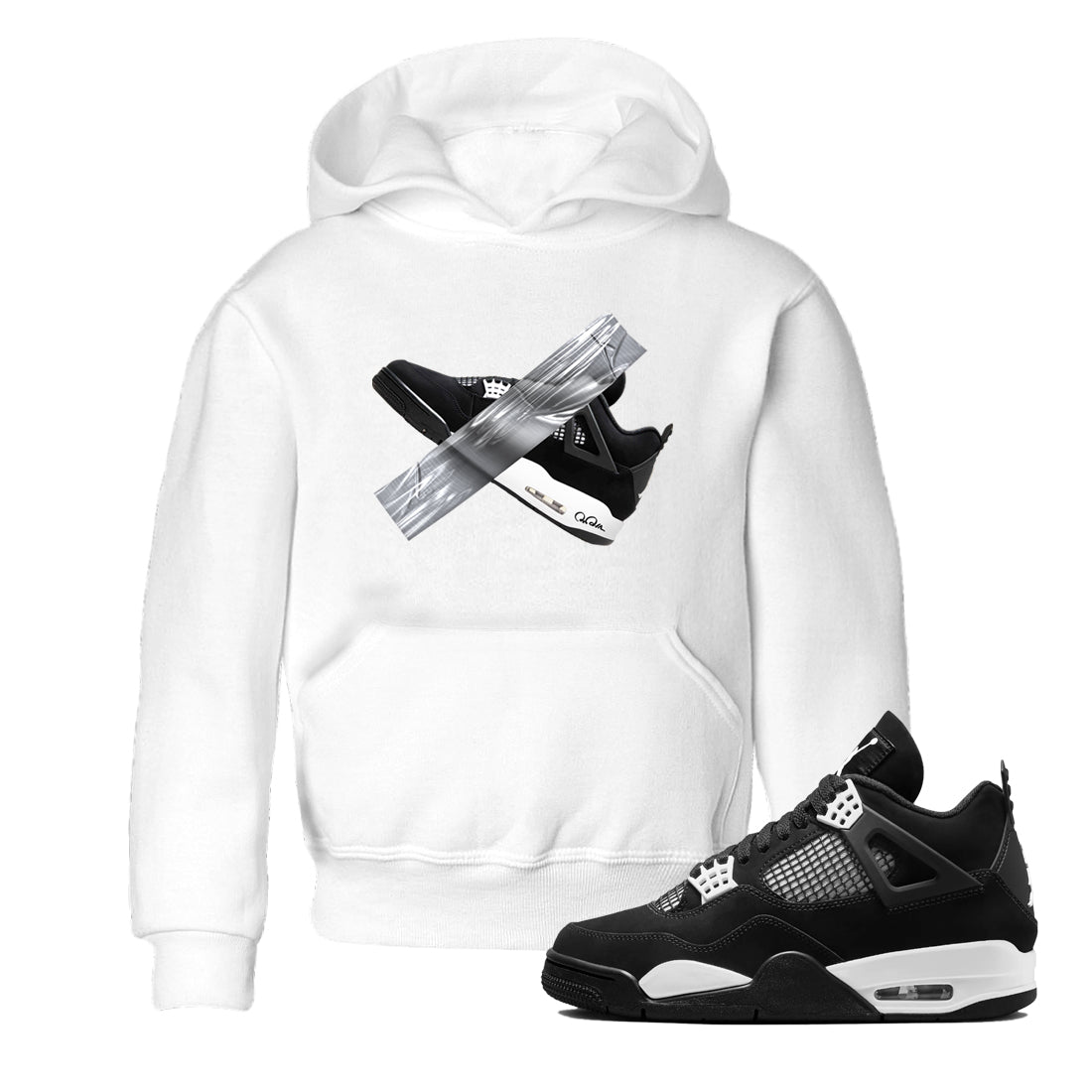 4s White Thunder shirts to match jordans Duct Tape sneaker match tees Air Jordan 4 White Thunder SNRT Sneaker Release Tees Youth Baby White 1 crew neck shirts