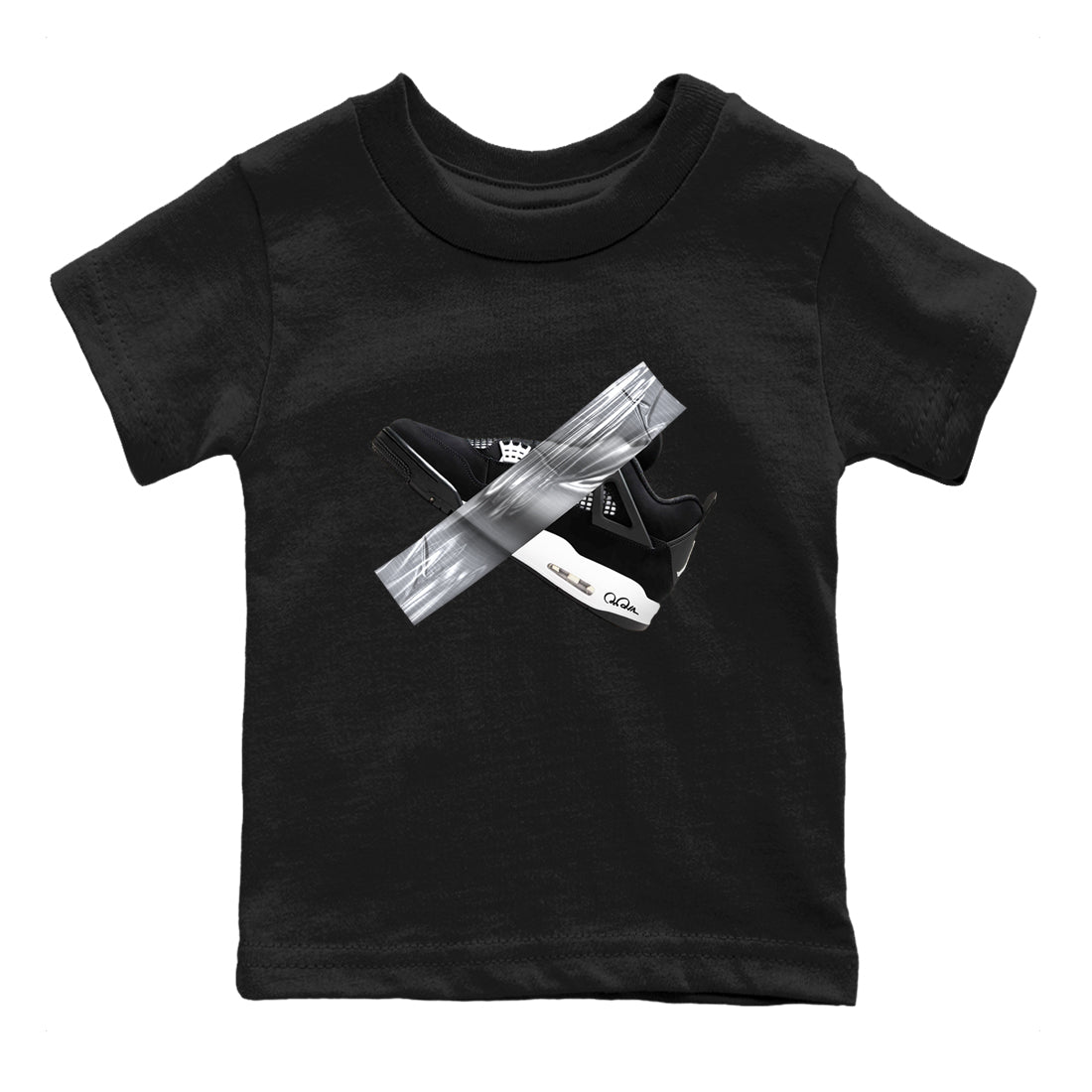 4s White Thunder shirts to match jordans Duct Tape sneaker match tees Air Jordan 4 White Thunder SNRT Sneaker Release Tees Youth Baby Black 2 crew neck shirts