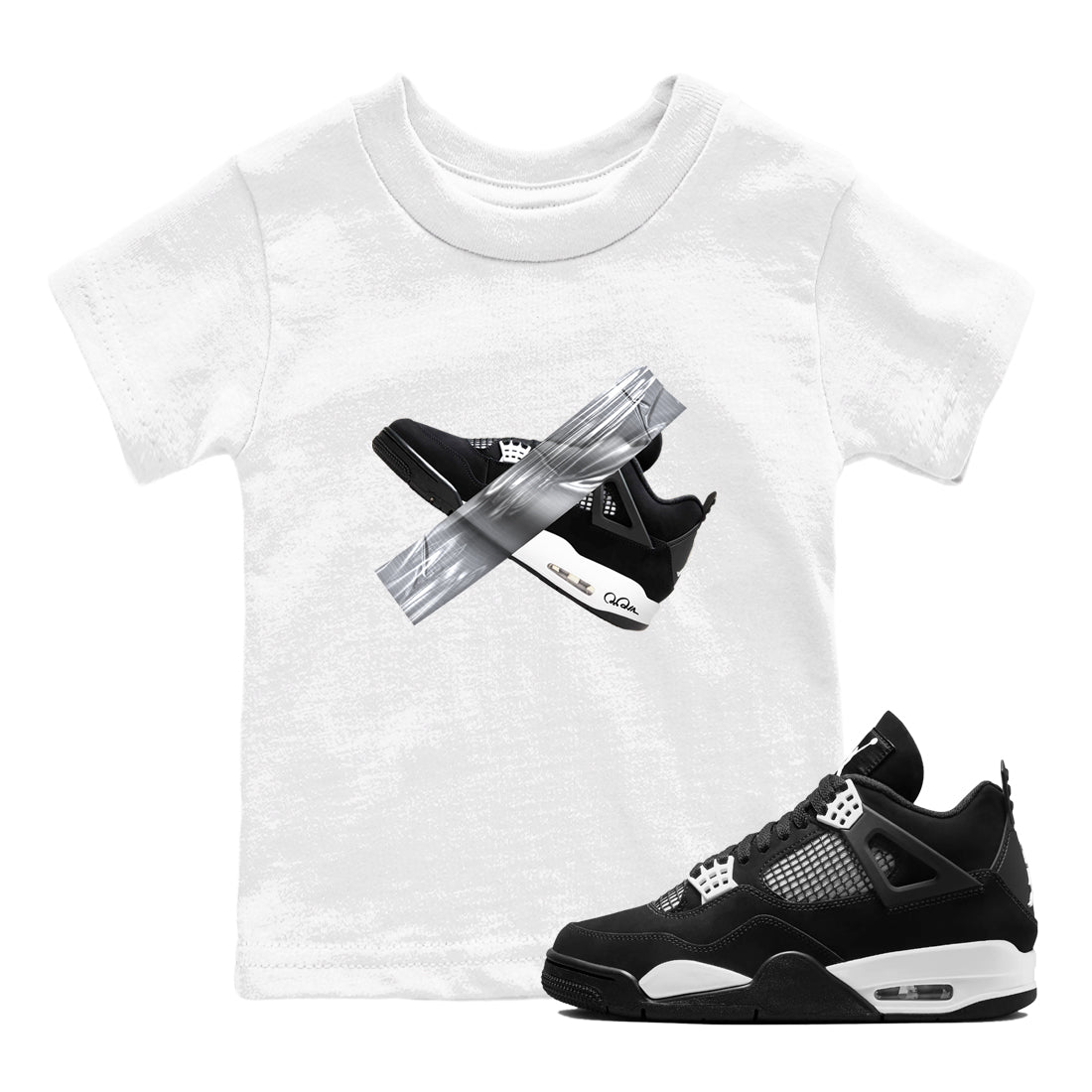 4s White Thunder shirts to match jordans Duct Tape sneaker match tees Air Jordan 4 White Thunder SNRT Sneaker Release Tees Youth Baby White 1 crew neck shirts