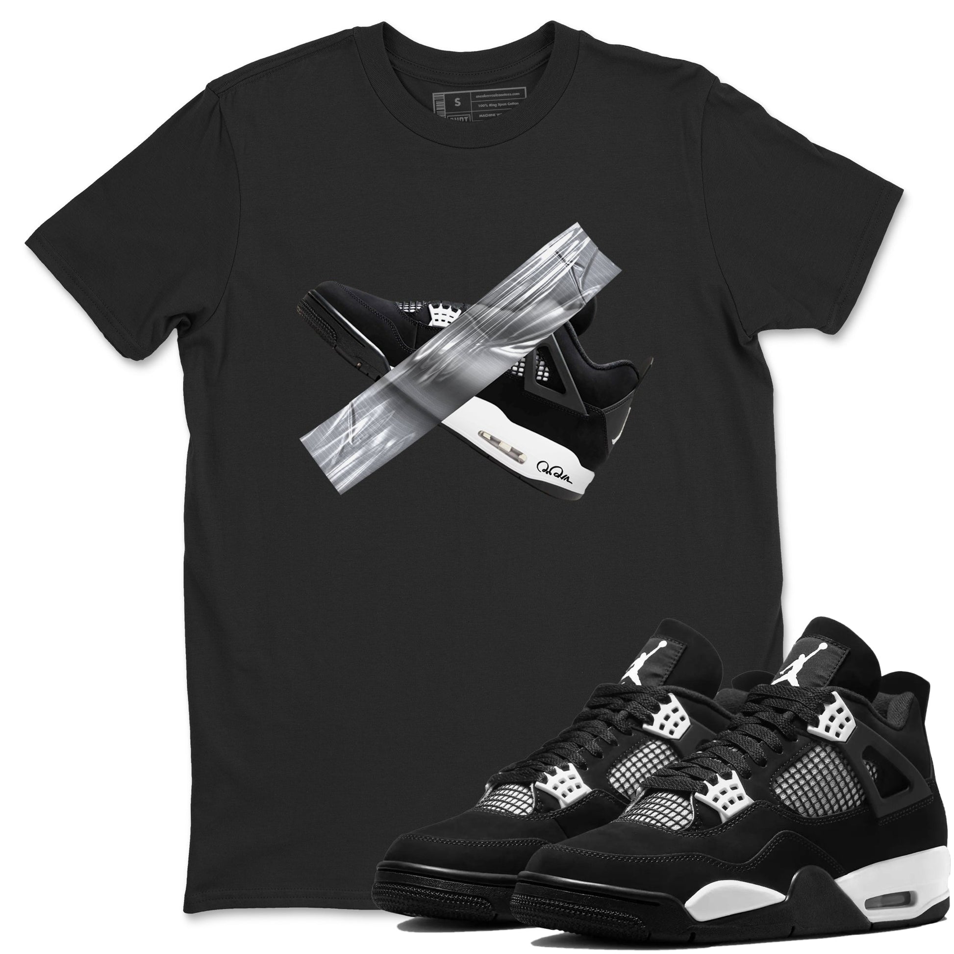 4s White Thunder shirts to match jordans Duct Tape sneaker match tees Air Jordan 4 White Thunder SNRT Sneaker Release Tees unisex cotton Black 1 crew neck shirts